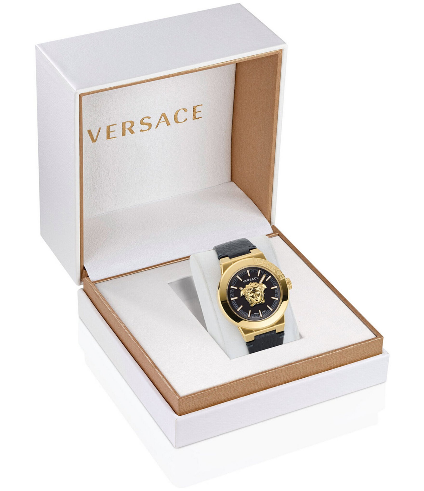 Versace Men's Medusa Infinite Quartz Analog Black Leather Strap Watch