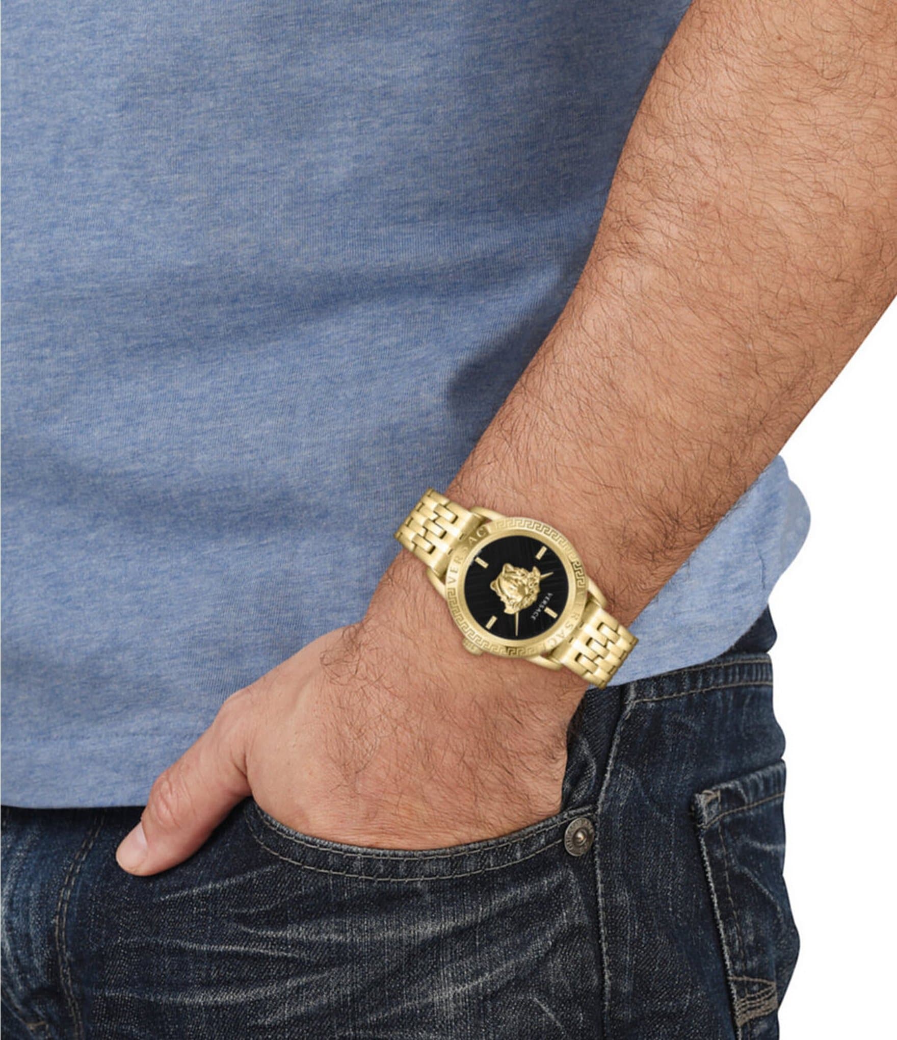 Versace Men's V-Code Quartz Analog Gold Stainless Steel Bracelet Watch