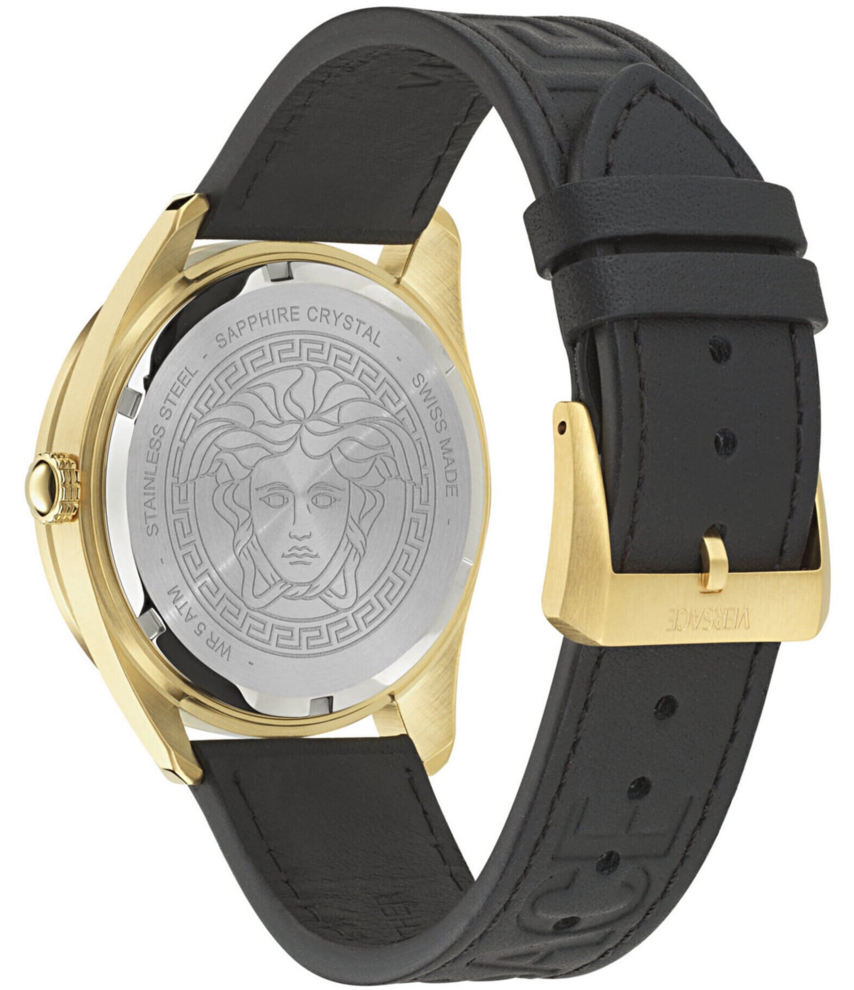 Versace Men's V-Dome Analog Black Leather Strap Watch