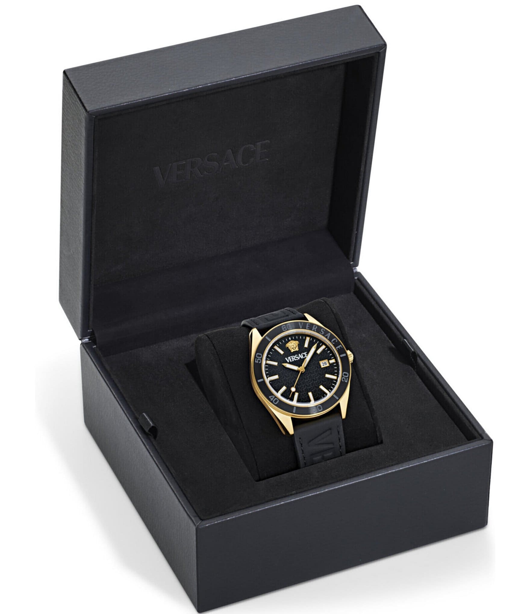 Versace Men's V-Dome Analog Black Leather Strap Watch