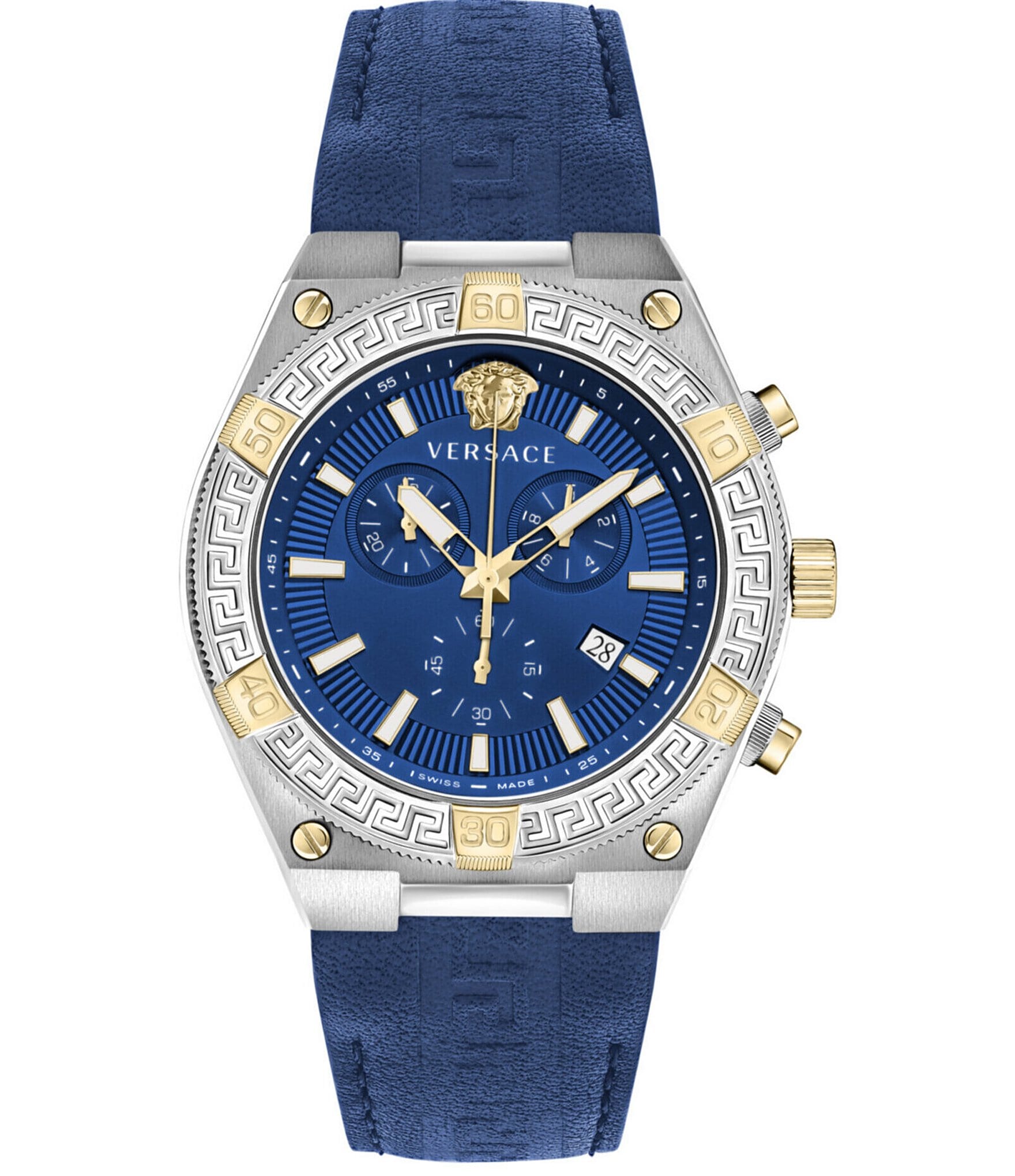 Versace Men's V-Sporty Greca Quartz Chronograph Blue Leather Strap