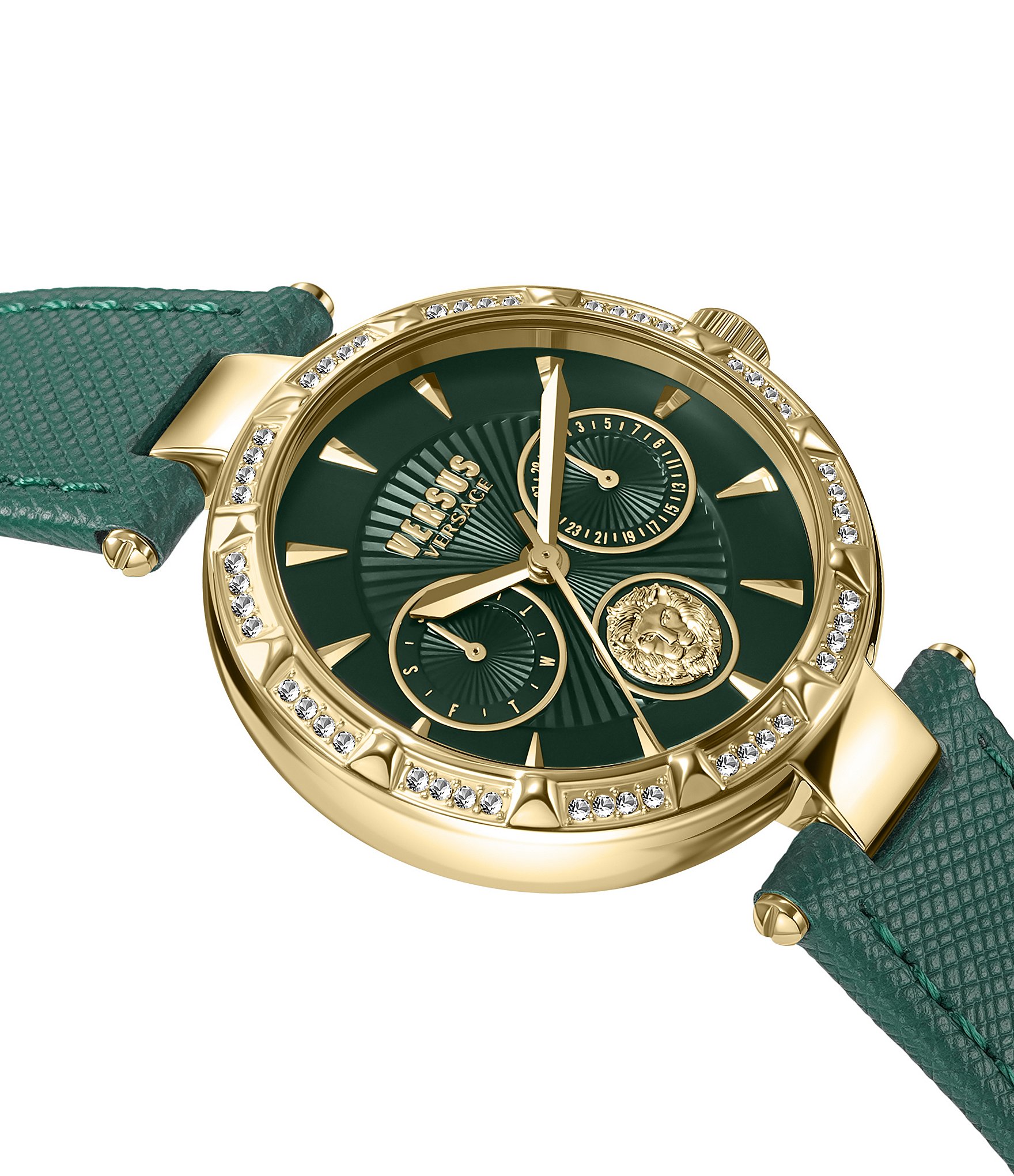 Versace Versus Versace Women's Sertie Crystal Multifunction Green Leather Strap Watch