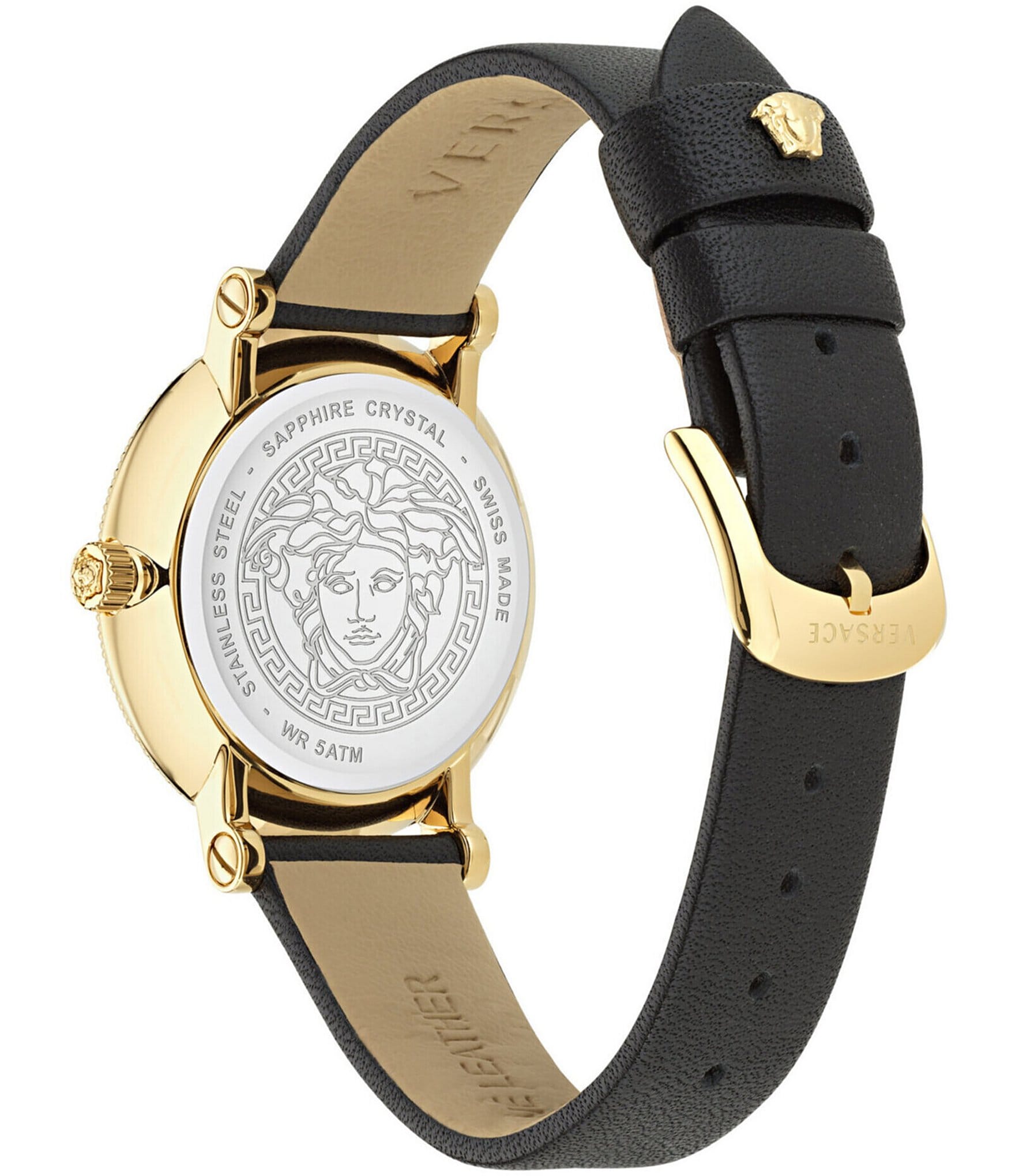 Versace Women's Greca Flourish Quartz Analog Black Leather Strap Watch