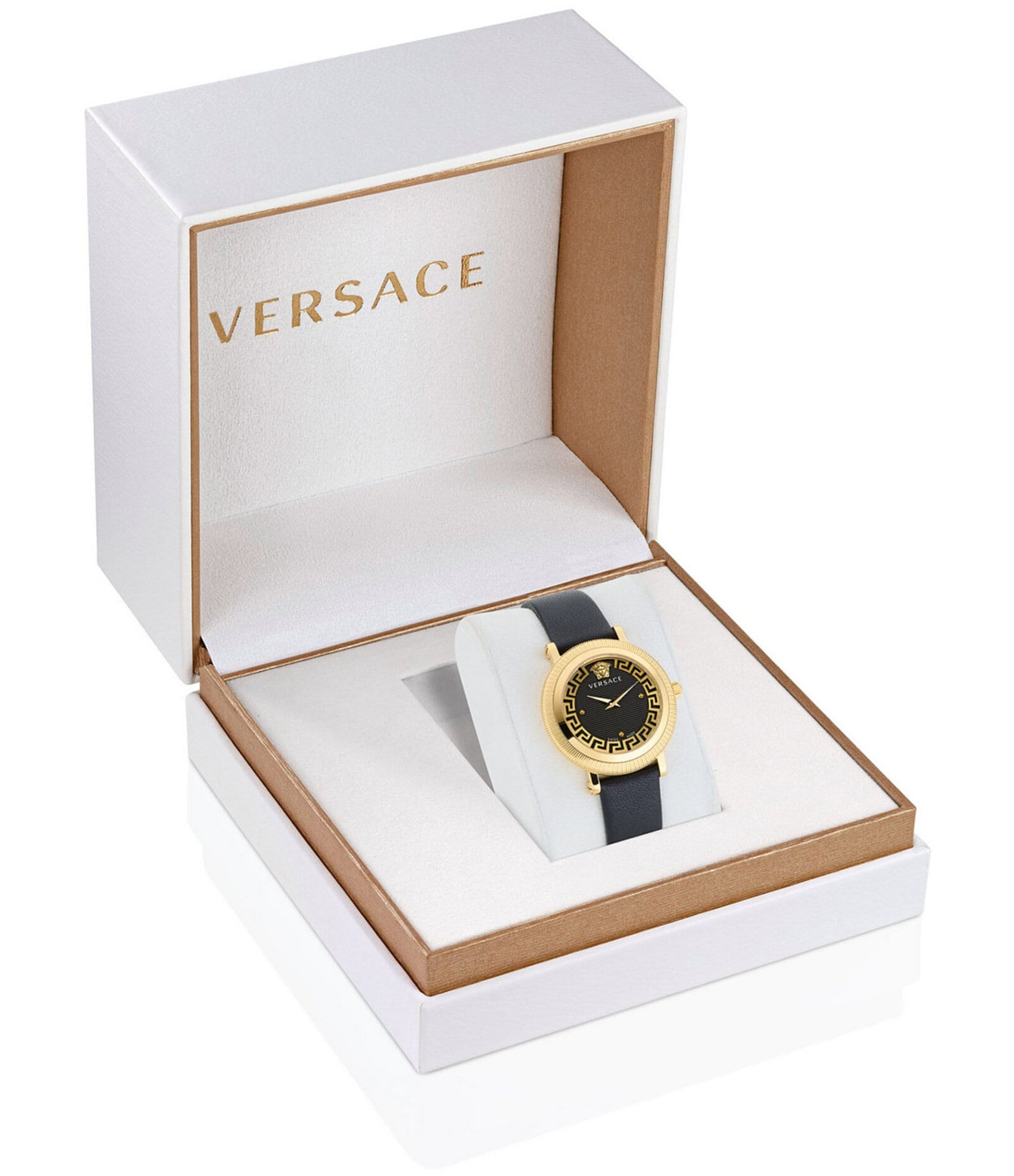 Versace Women's Greca Flourish Quartz Analog Black Leather Strap Watch