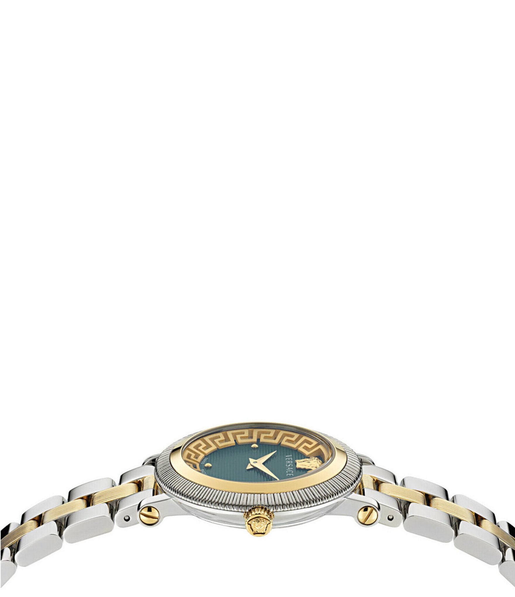 Versace Women's Greca Flourish Quartz Analog Two Tone Green Dial Stainless Steel Bracelet Watch