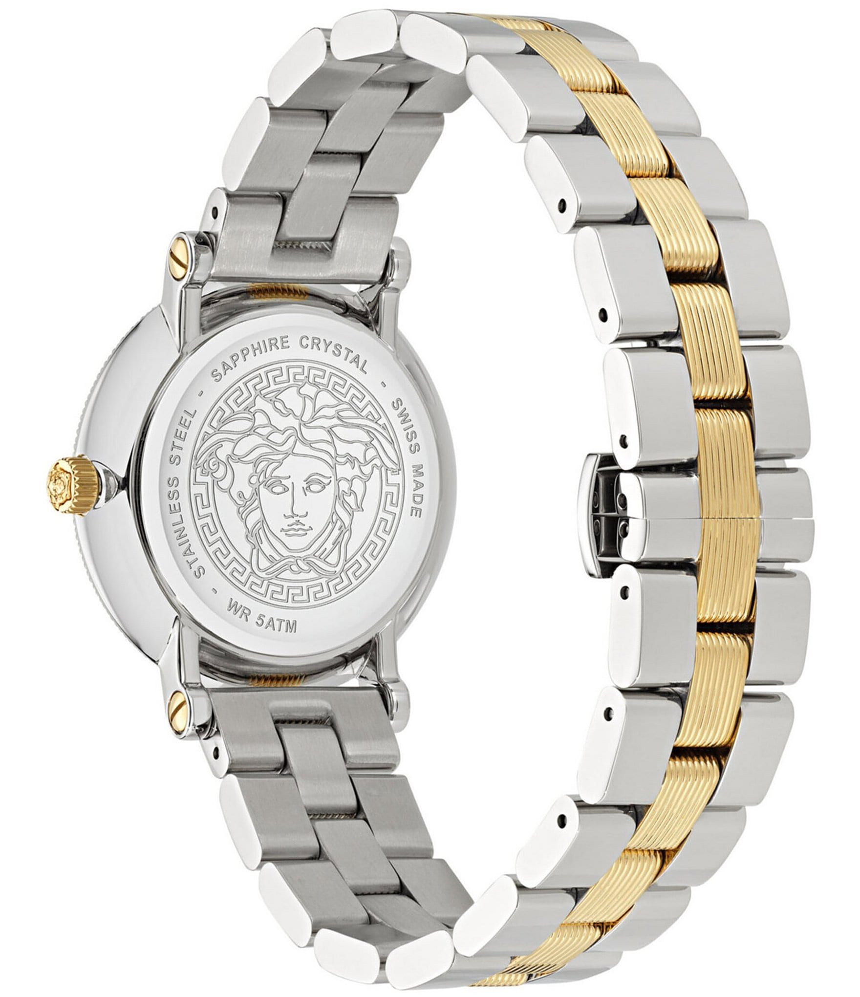 Versace Women's Greca Flourish Quartz Analog Two Tone Green Dial Stainless Steel Bracelet Watch