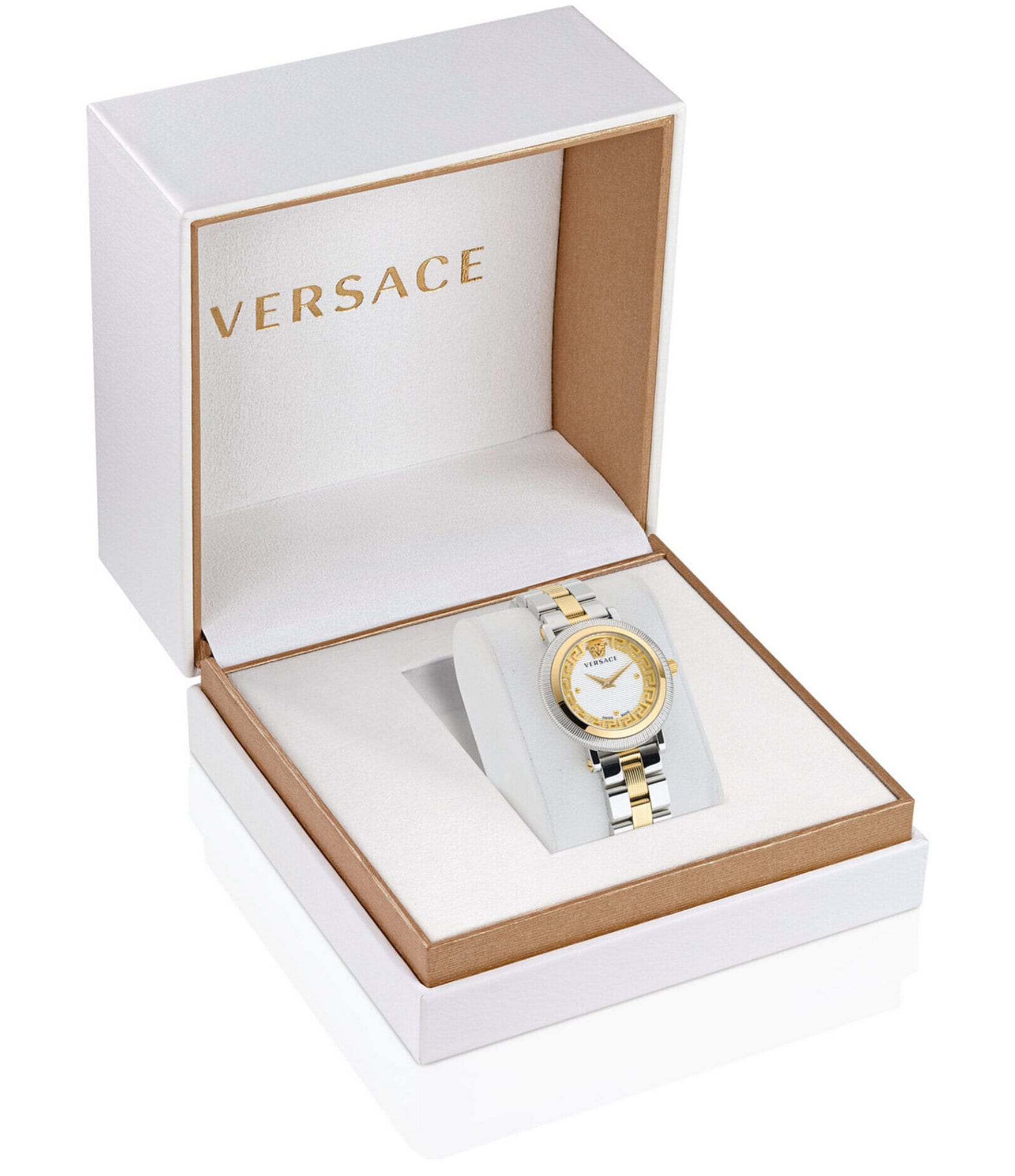 Versace Women's Greca Flourish Quartz Analog Two Tone Stainless Steel Bracelet Watch