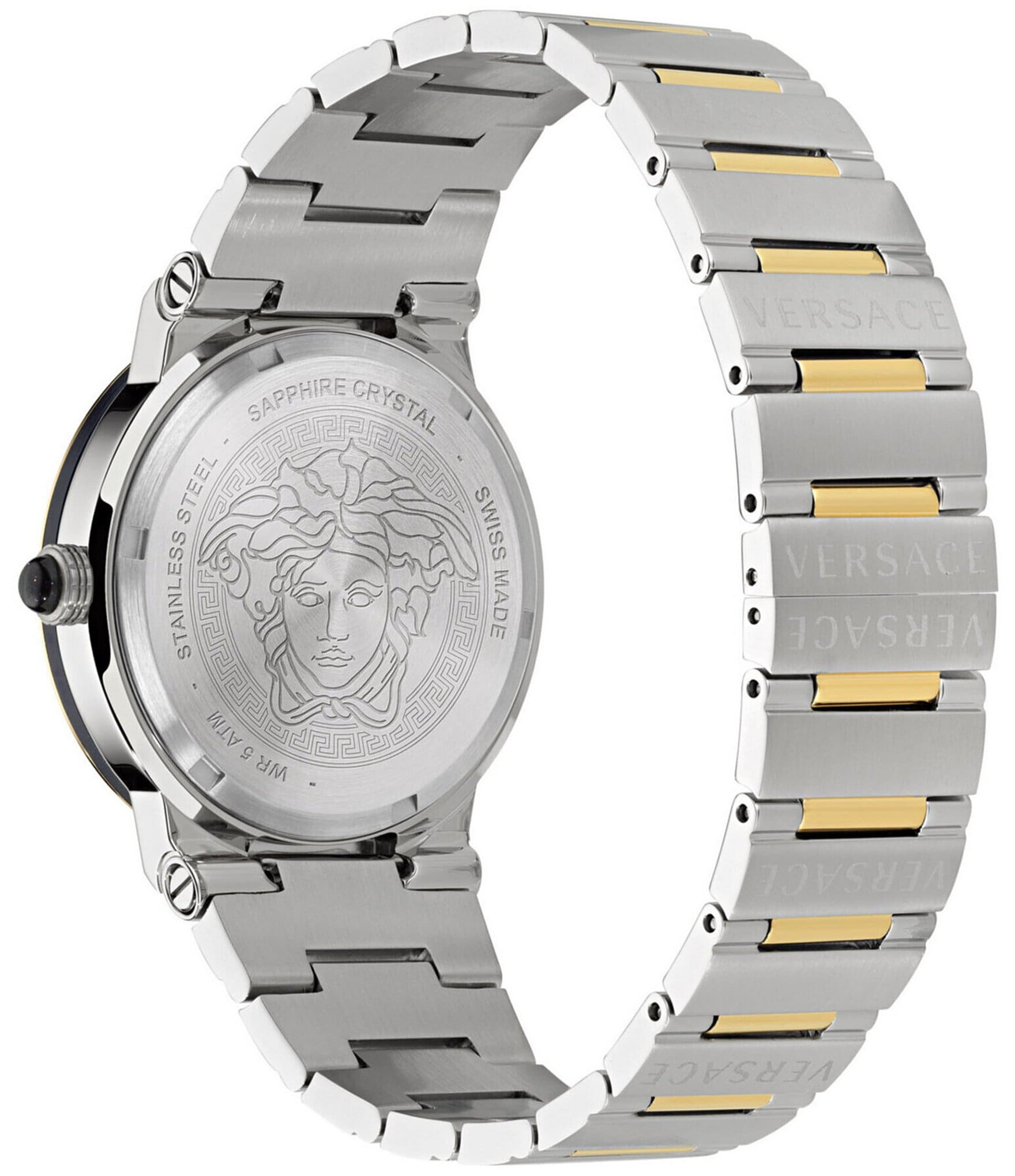 Versace Women's Greca Logo Moonphase Quartz Analog Two Tone Stainless Steel Bracelet Watch