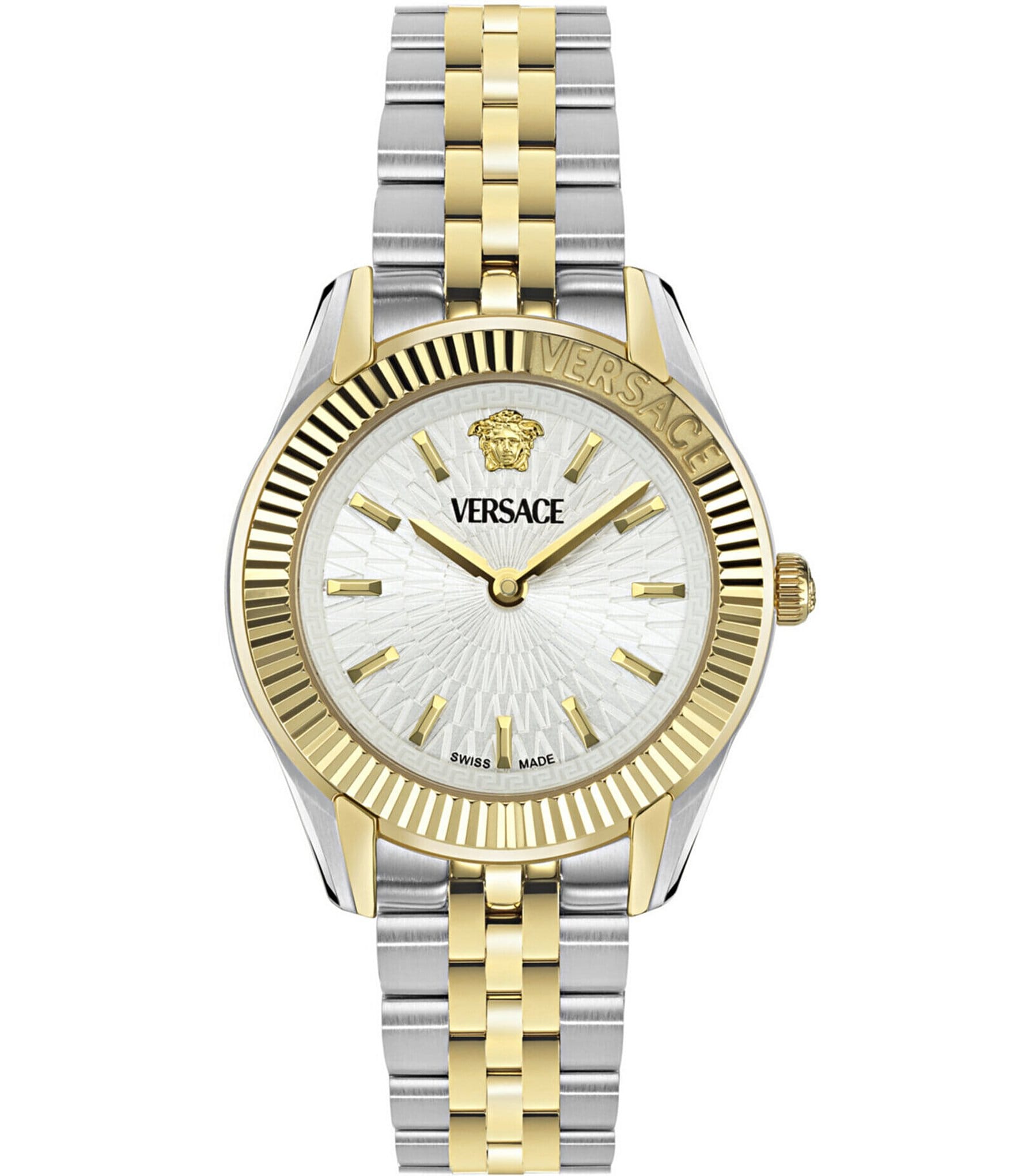 Versace Women's Greca Time Petite Quartz Round Analog Two Tone Stainless Steel Bracelet Watch