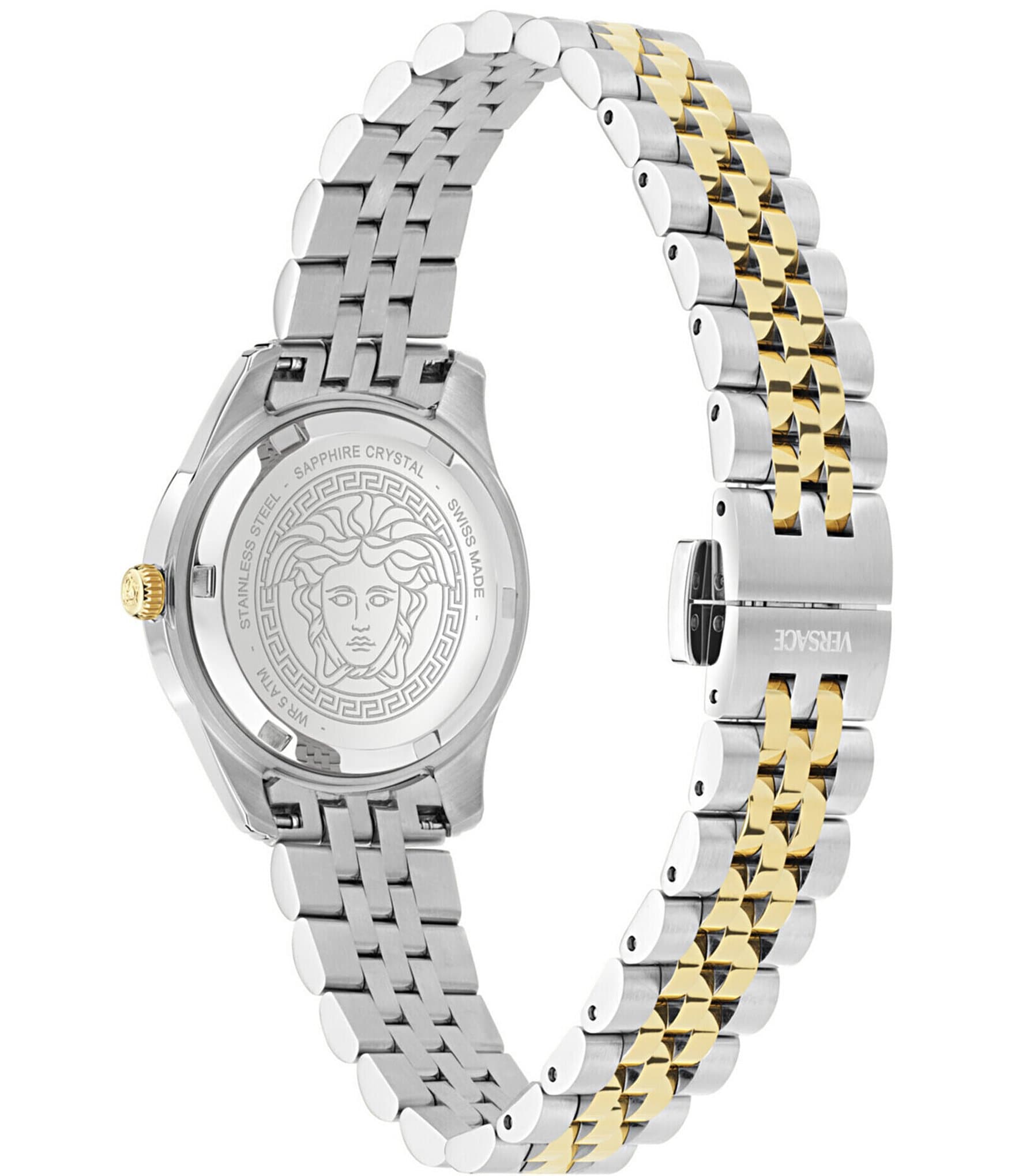 Versace Women's Greca Time Petite Quartz Round Analog Two Tone Stainless Steel Bracelet Watch