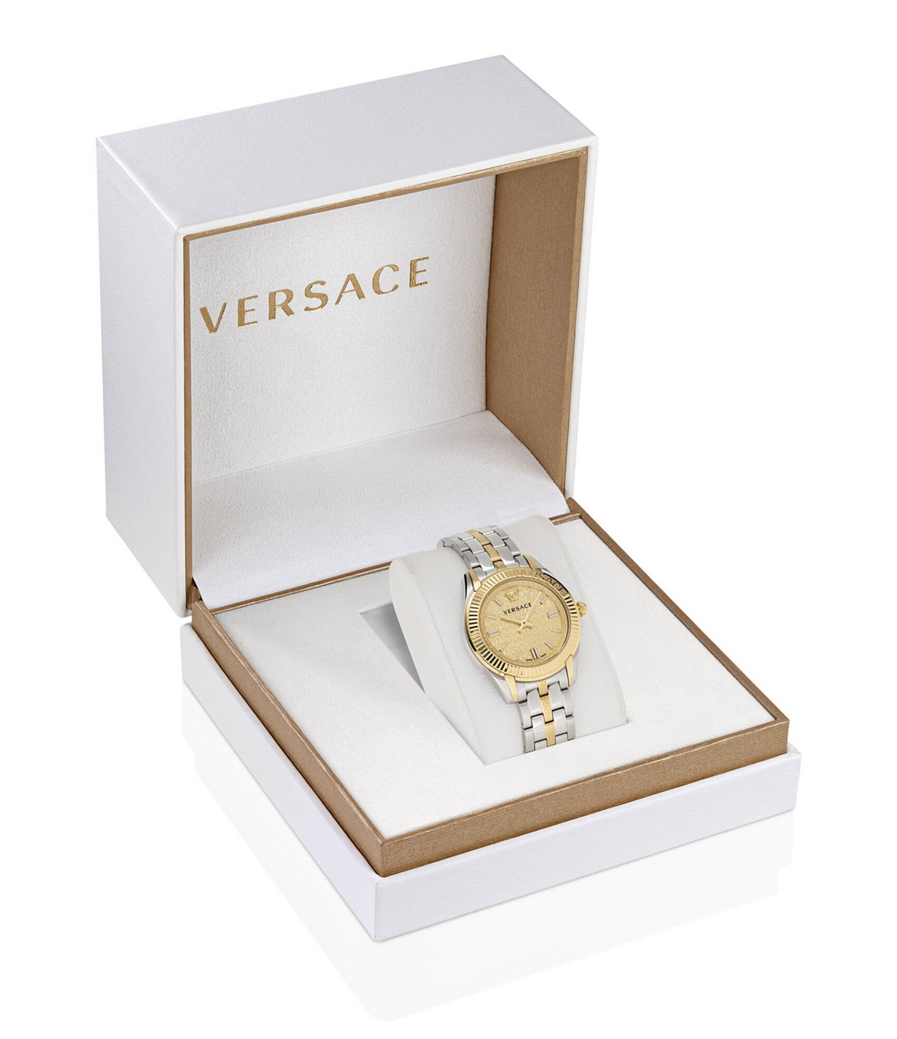 Versace Women's Greca Time Quartz Analog Two Tone Stainless Steel Bracelet Watch