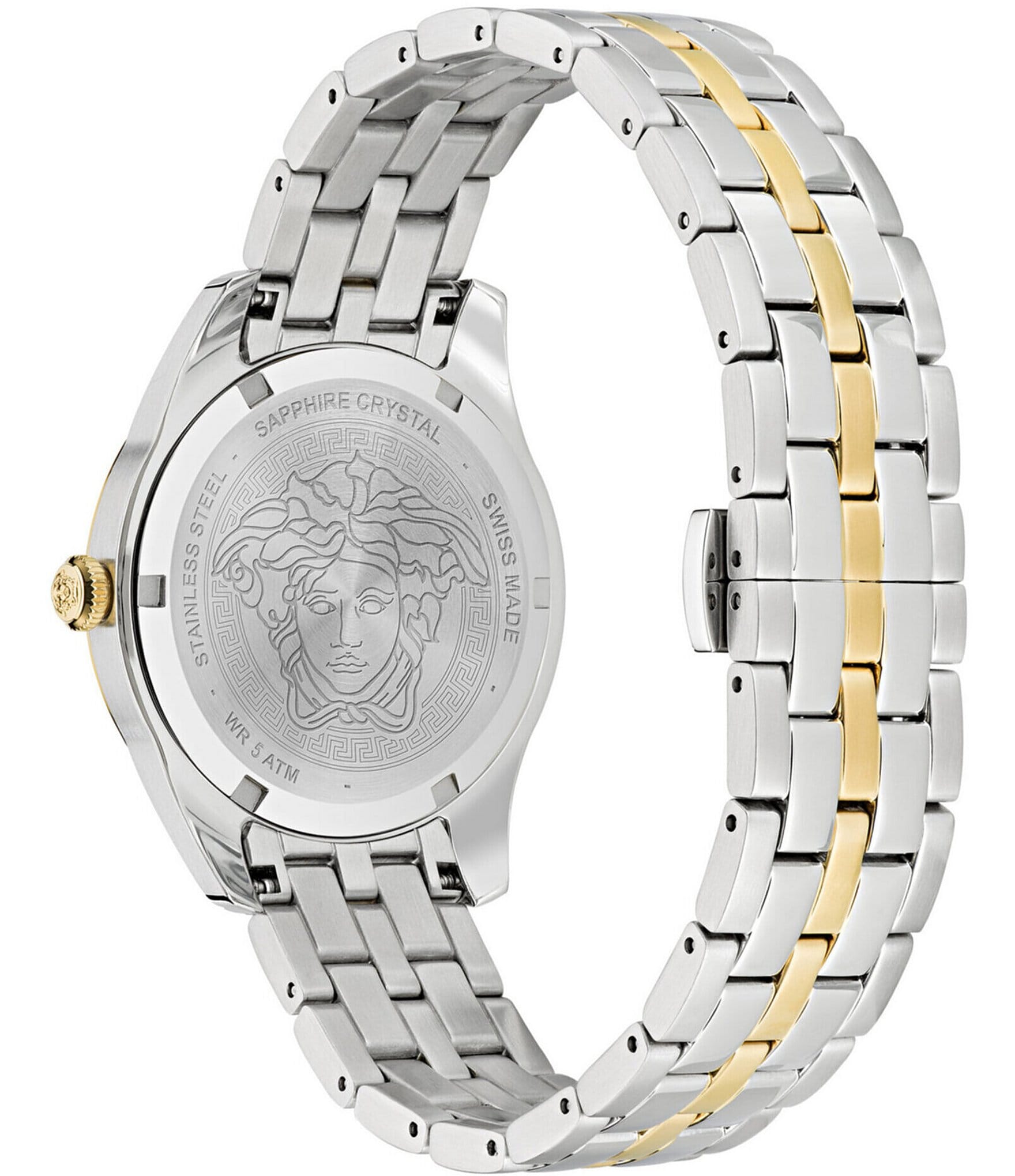 Versace Women's Greca Time Quartz Analog Green Face Two Tone Stainless Steel Bracelet Watch