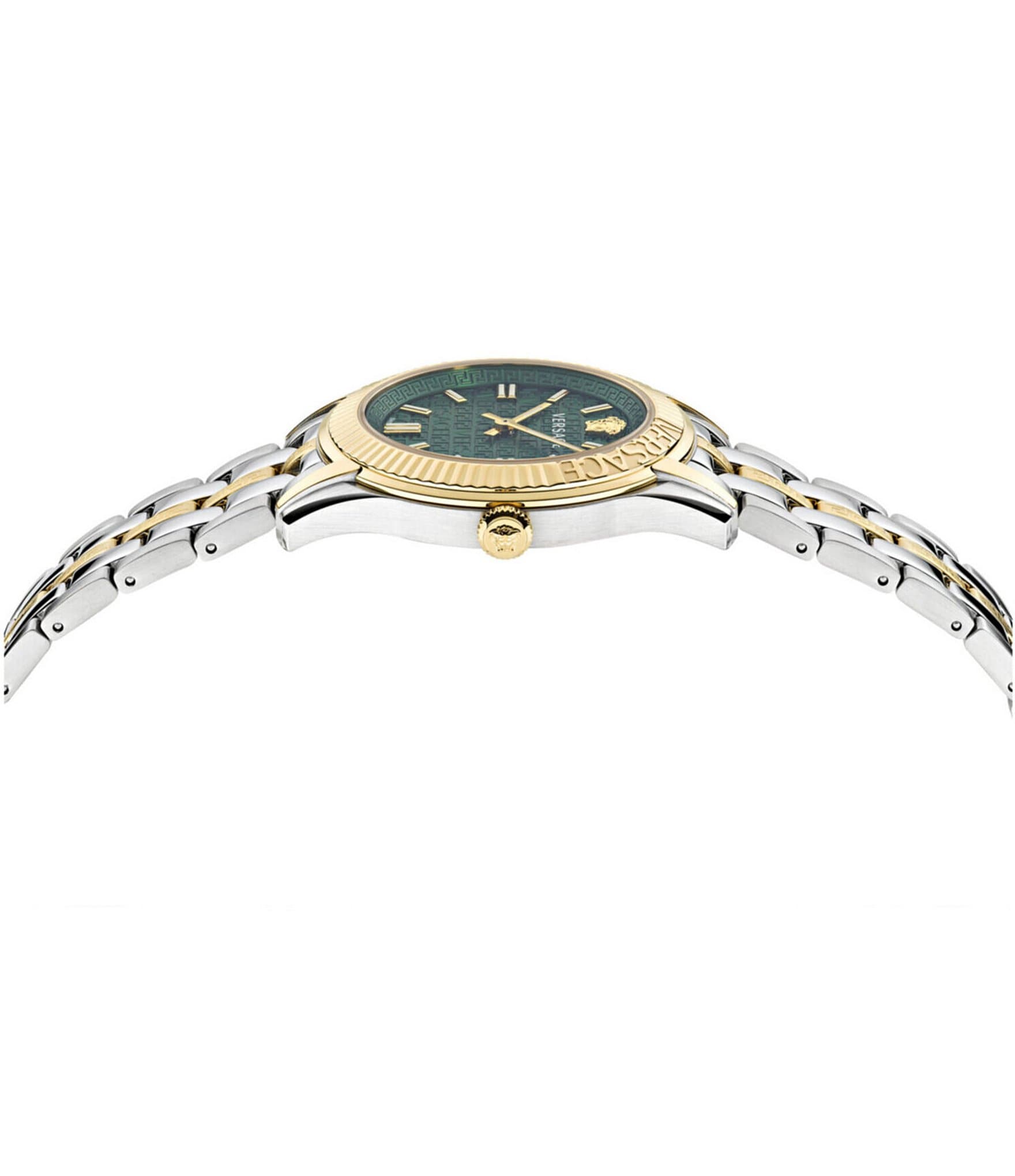 Versace Women's Greca Time Quartz Analog Green Face Two Tone Stainless Steel Bracelet Watch