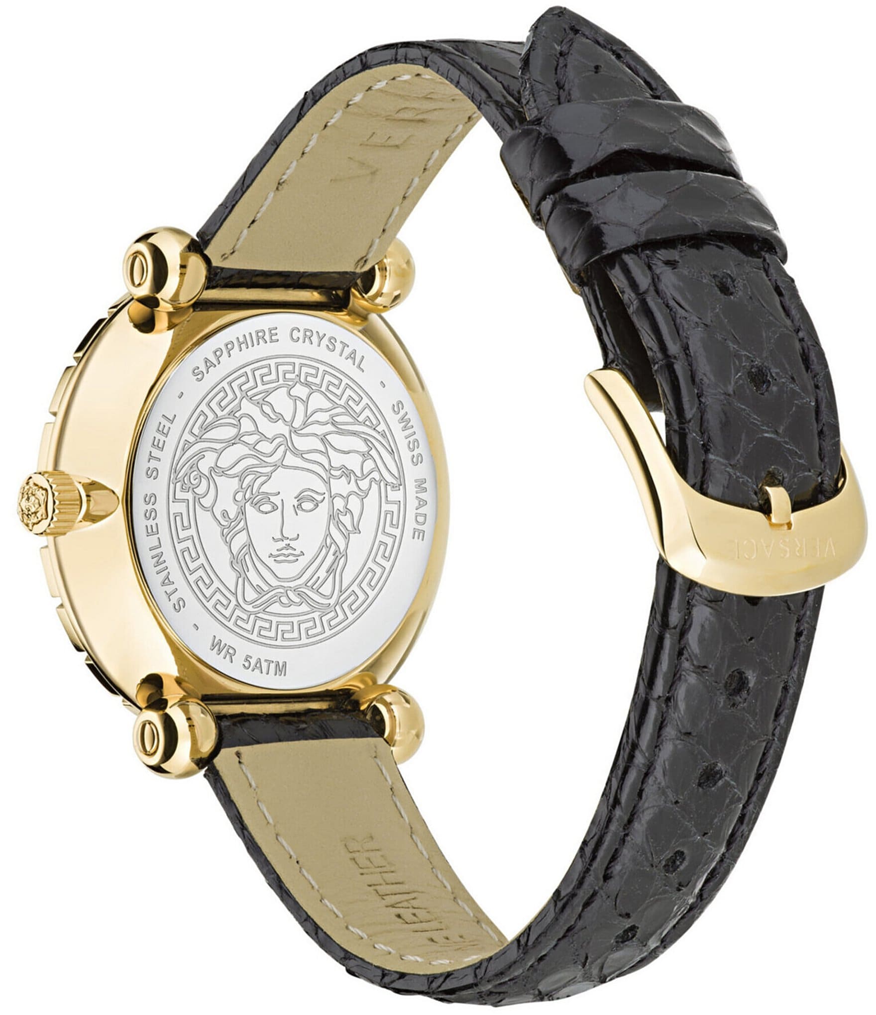 Versace Women's Greca Twist Quartz Analog Black Leather Strap Watch