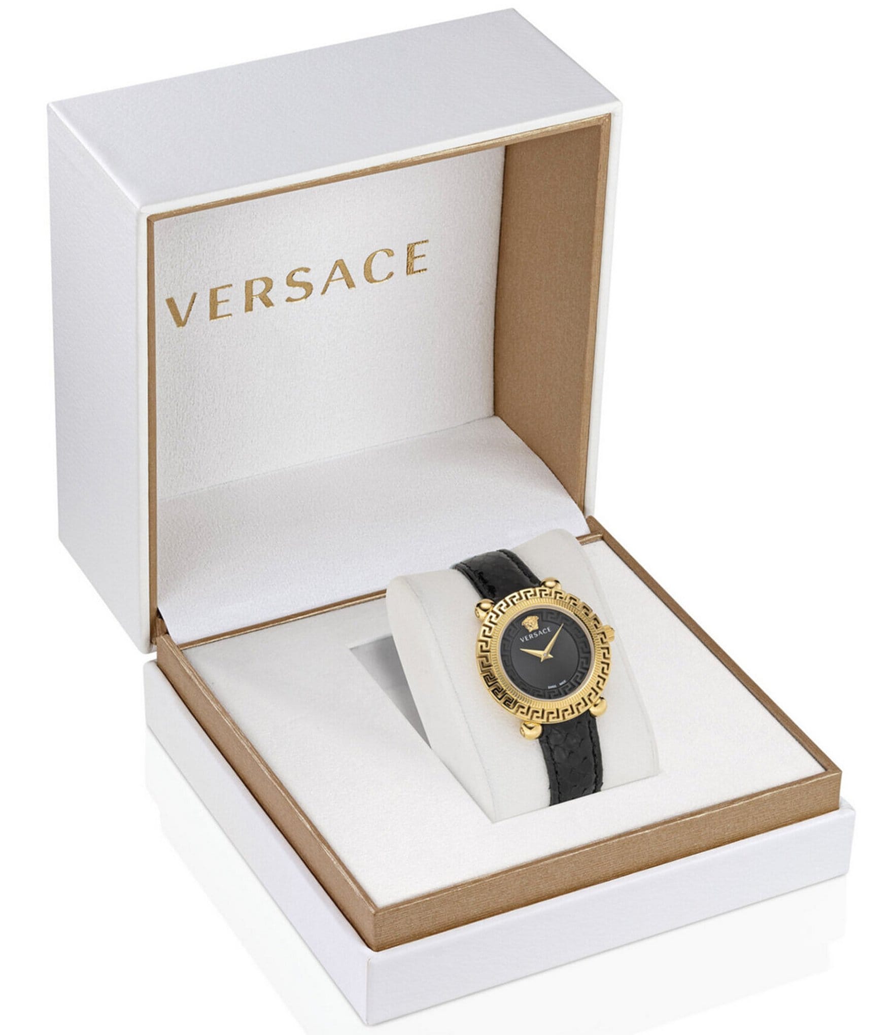 Versace Women's Greca Twist Quartz Analog Black Leather Strap Watch