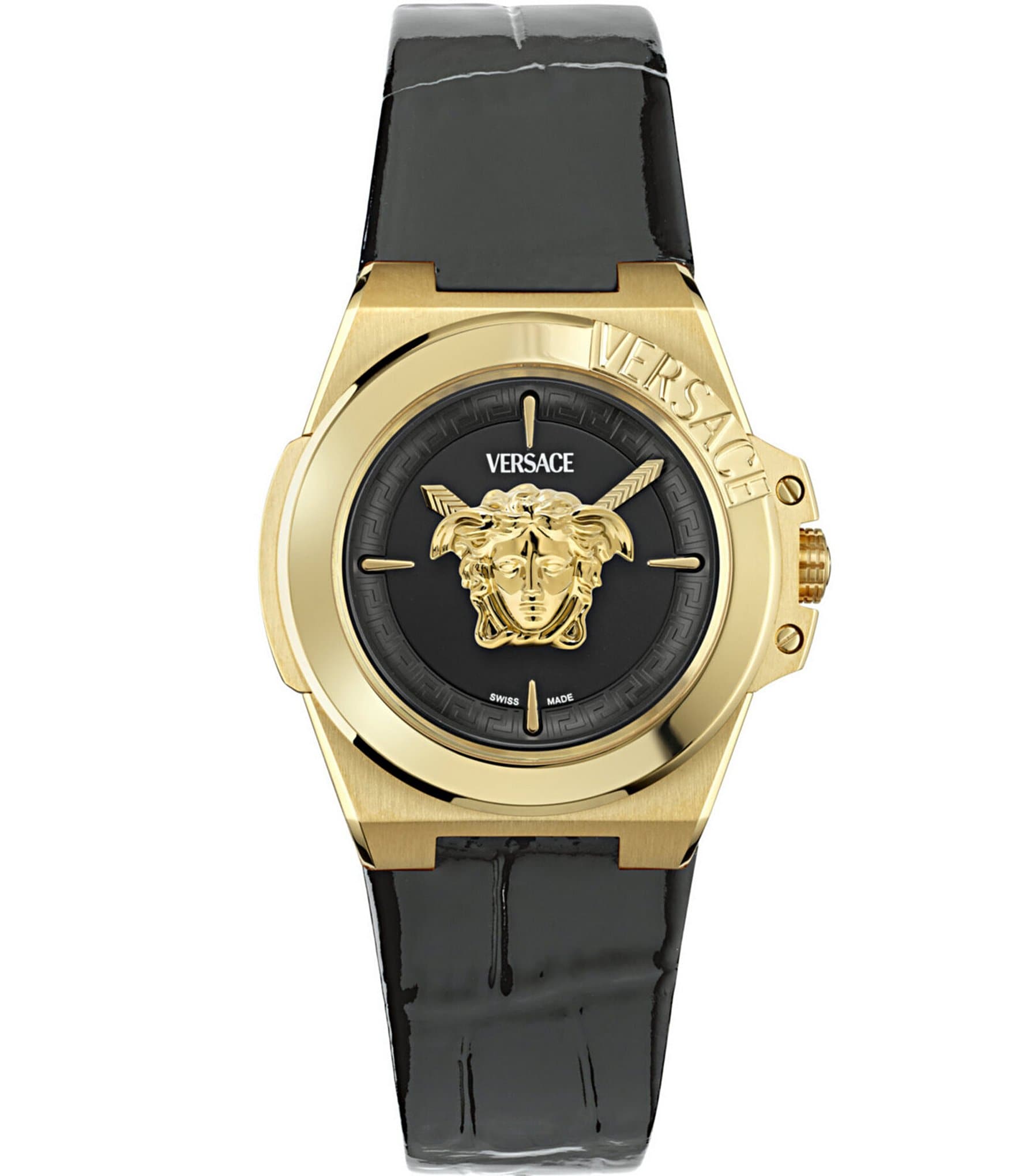 Versace Women's Hera Analog Black Leather Strap Watch