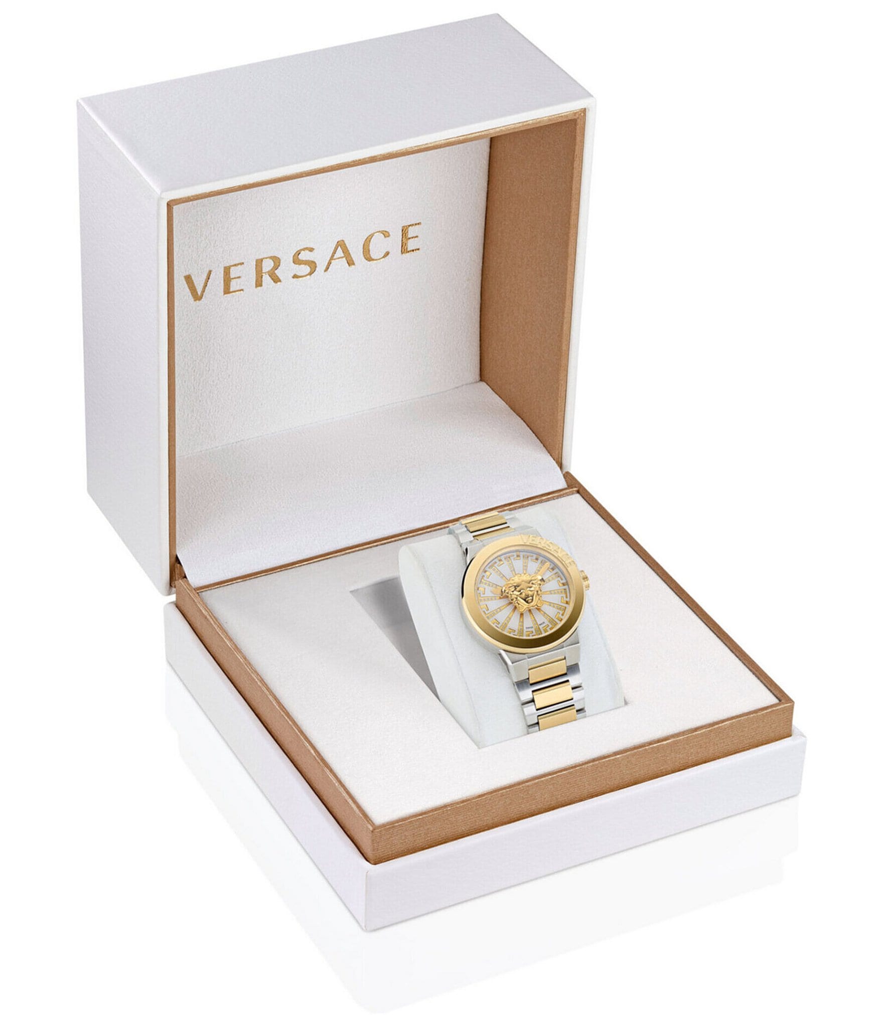 Versace Women's Medusa Infinite Diamond Quartz Analog Two Tone Stainless Steel Bracelet Watch