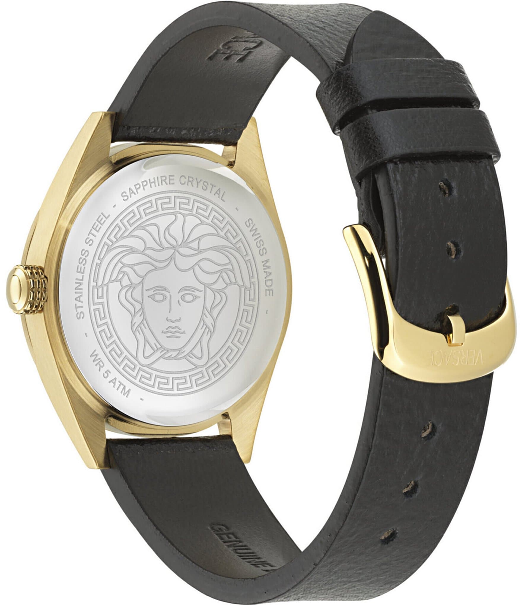 Versace Women's V-Code Quartz Analog Black Leather Strap Watch