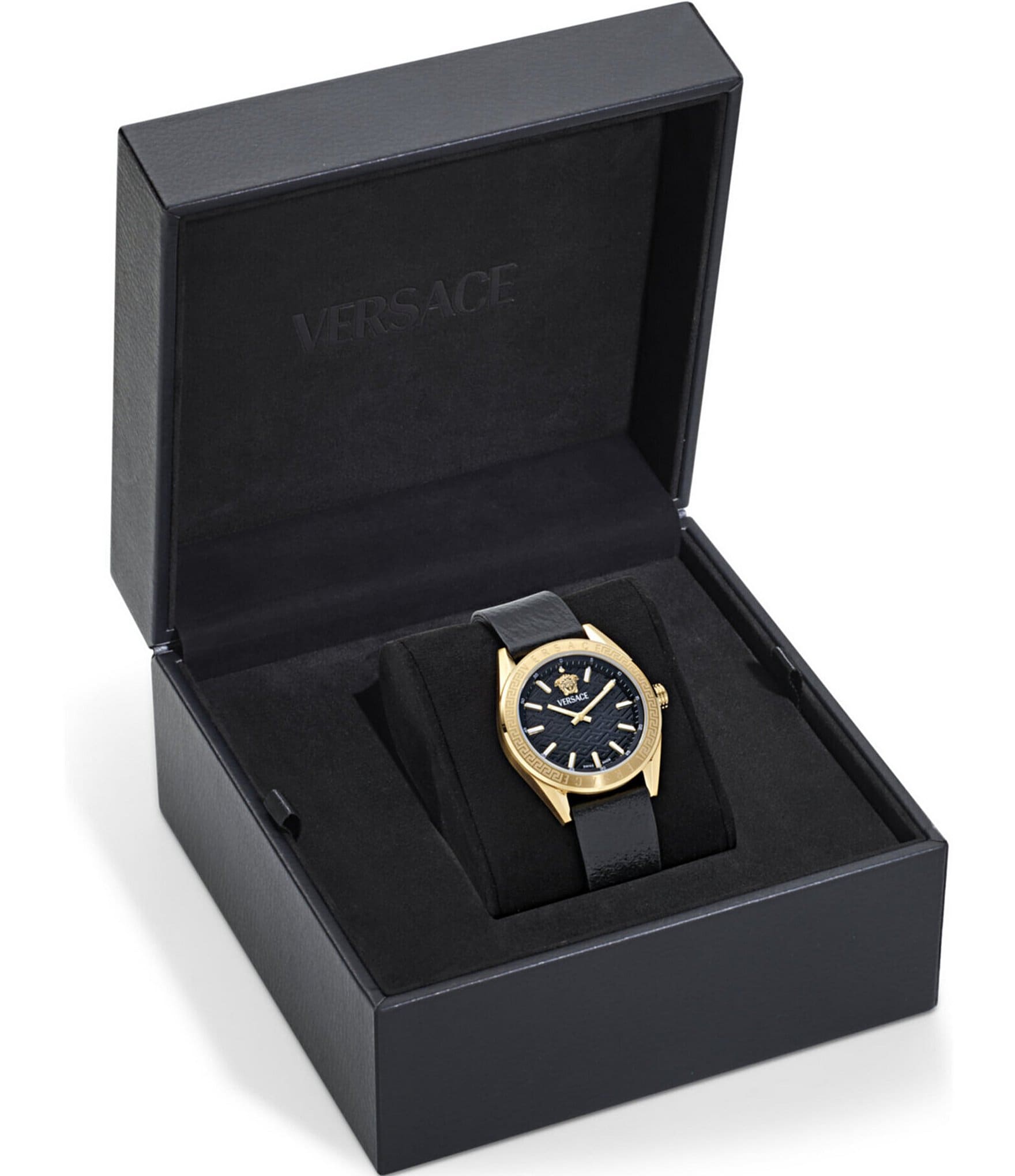 Versace Women's V-Code Quartz Analog Black Leather Strap Watch