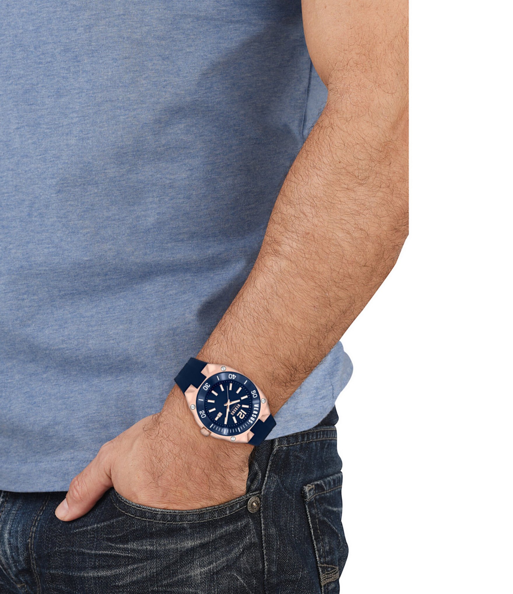 Versus By Versace Men's Reaction Quartz Analog Blue Silicone Strap Watch