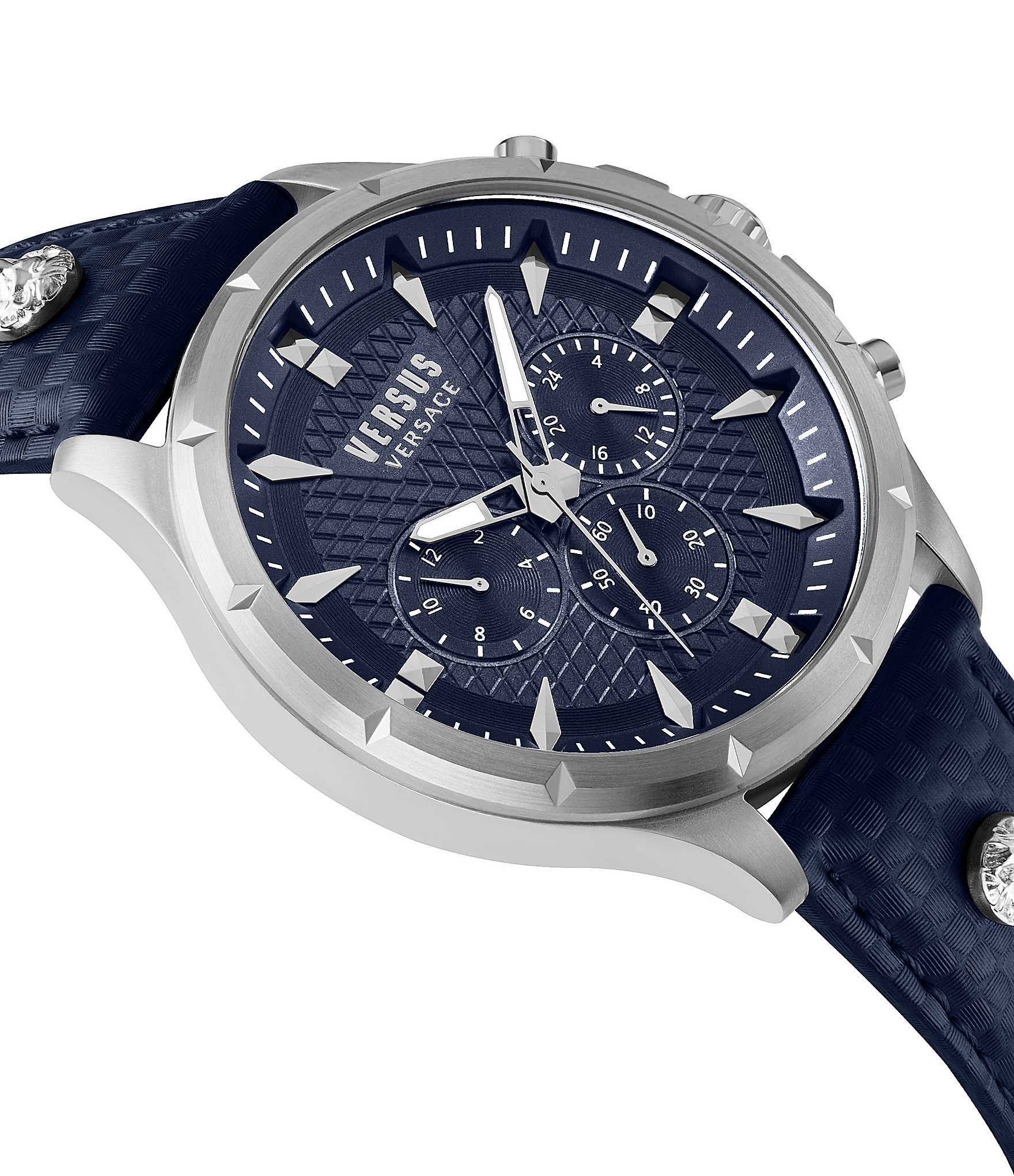 VERSUS VERSACE Mens 45mm Chronograph Watch Navy Blue offers Leather Band Wristwatch