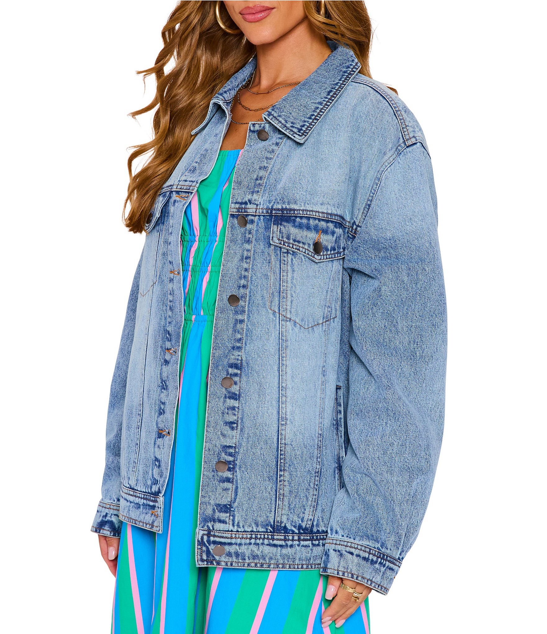 VICI Collection Collared Oversized Denim Jacket