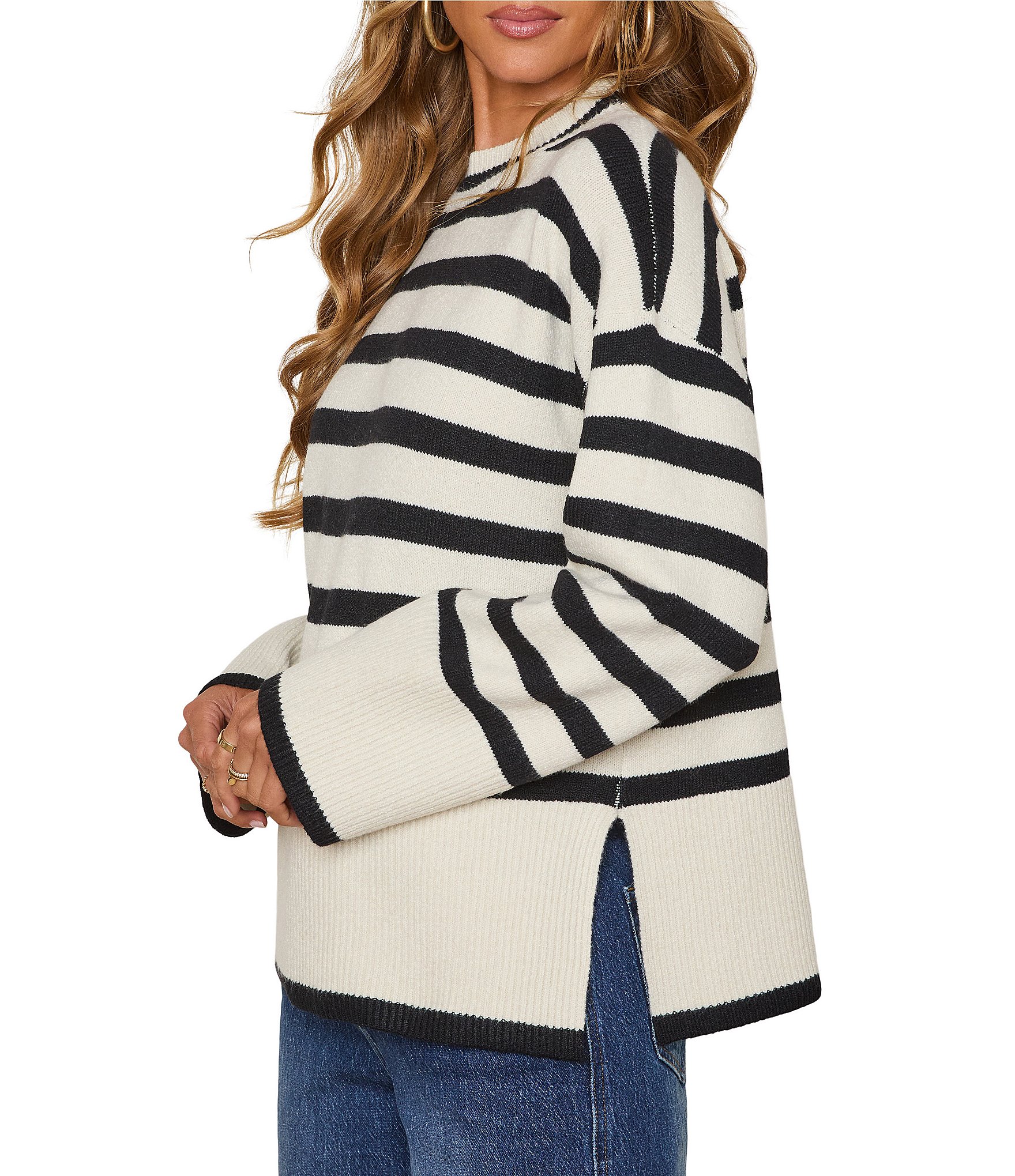 VICI Collection Mockneck Striped Sweater
