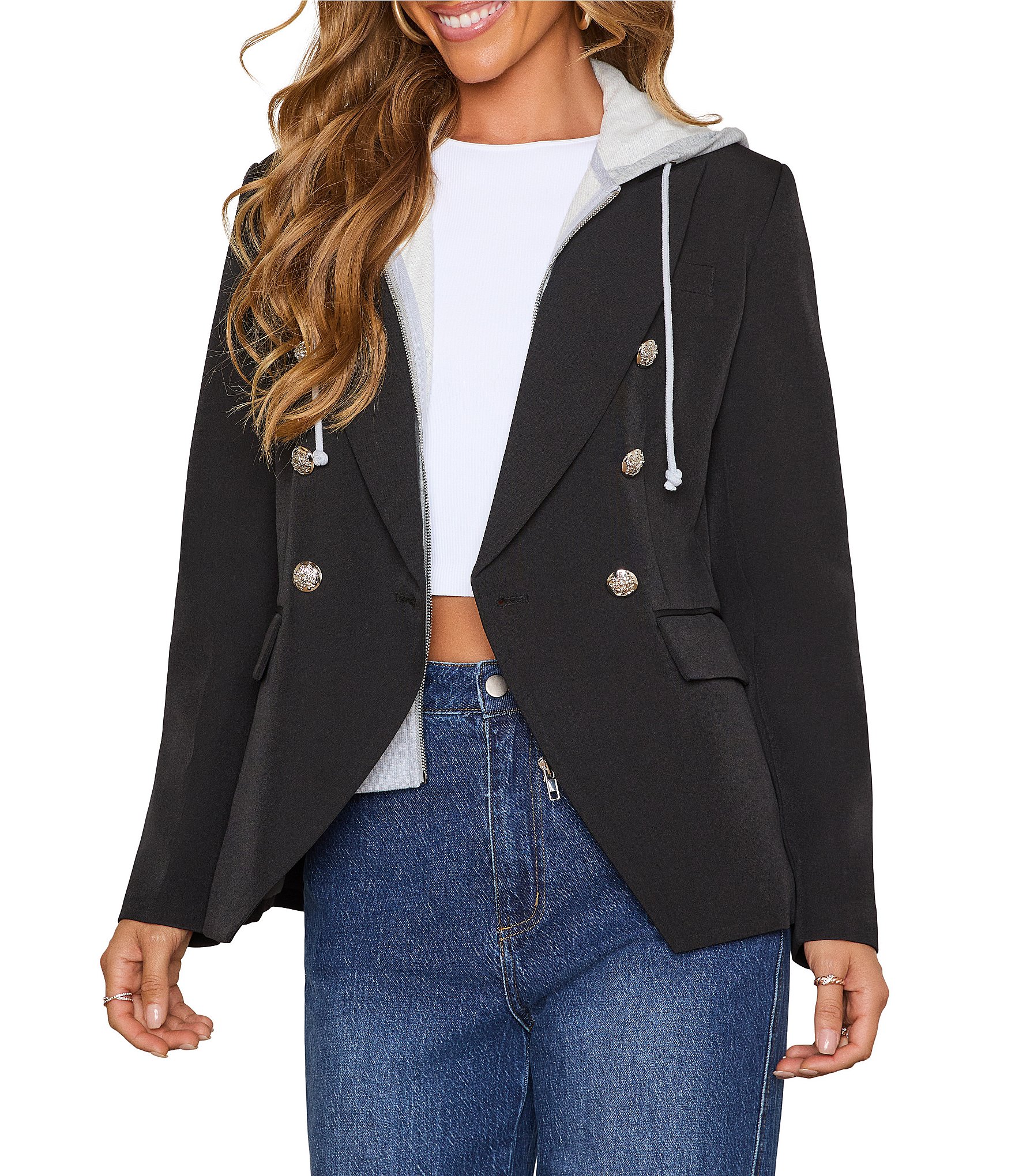 VICI Collection Outerwear Hooded Long Sleeve Blazer