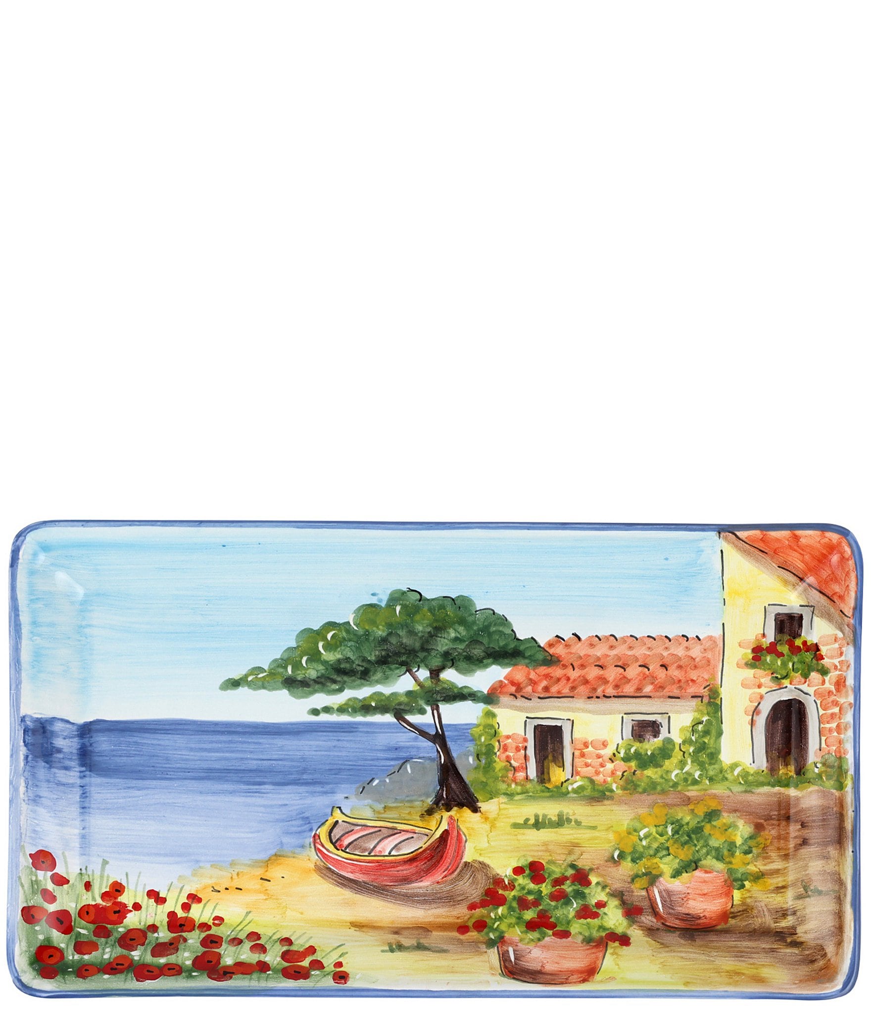 VIETRI Landscape Wall Plates Collection Rectangular Platter with Boat