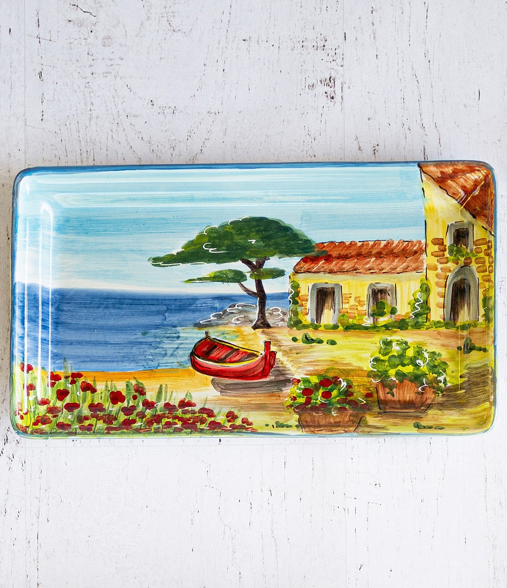 VIETRI Landscape Wall Plates Collection Rectangular Platter with Boat