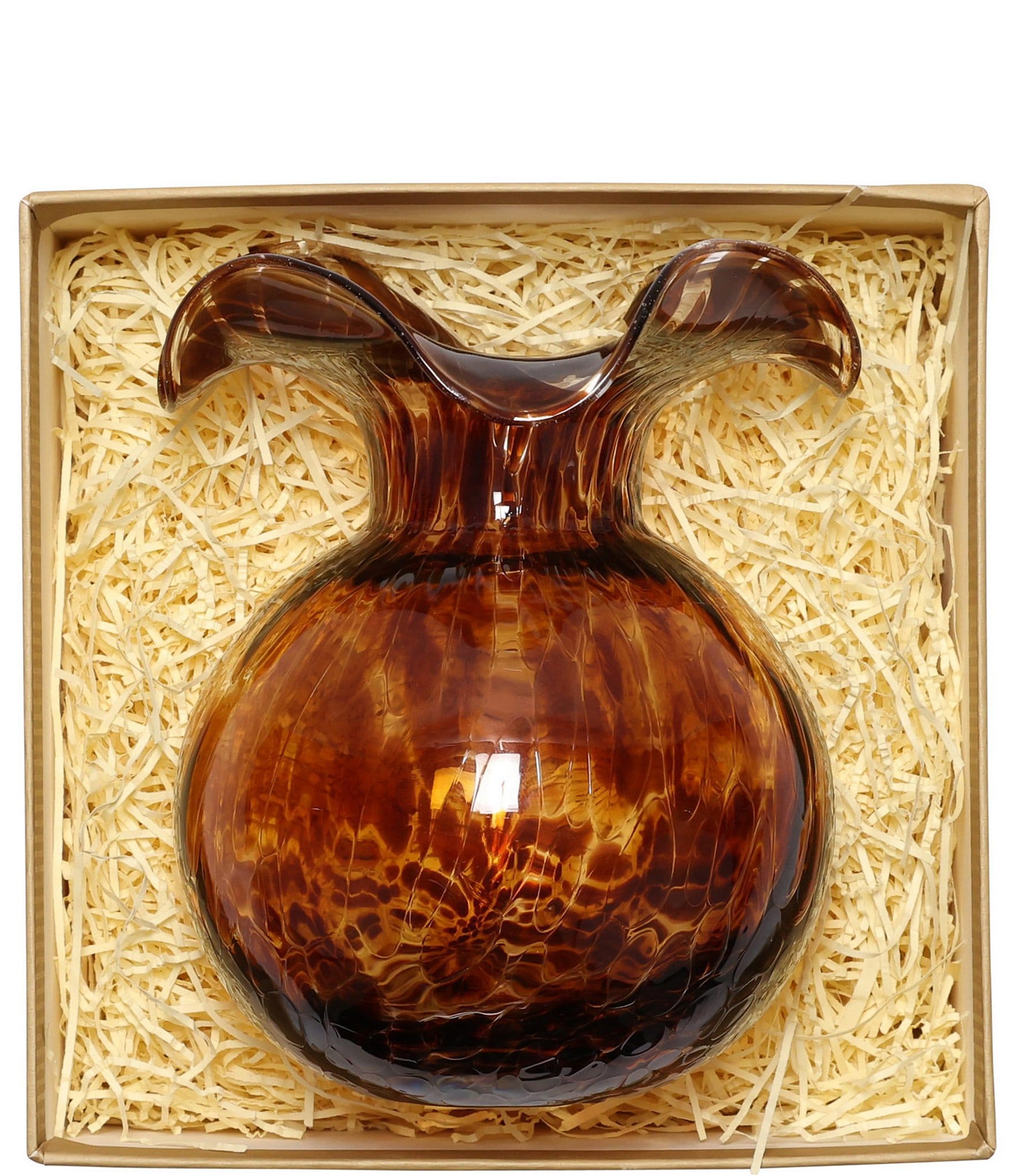 VIETRI Hibiscus Glass Tortoise Shell Bud Vase