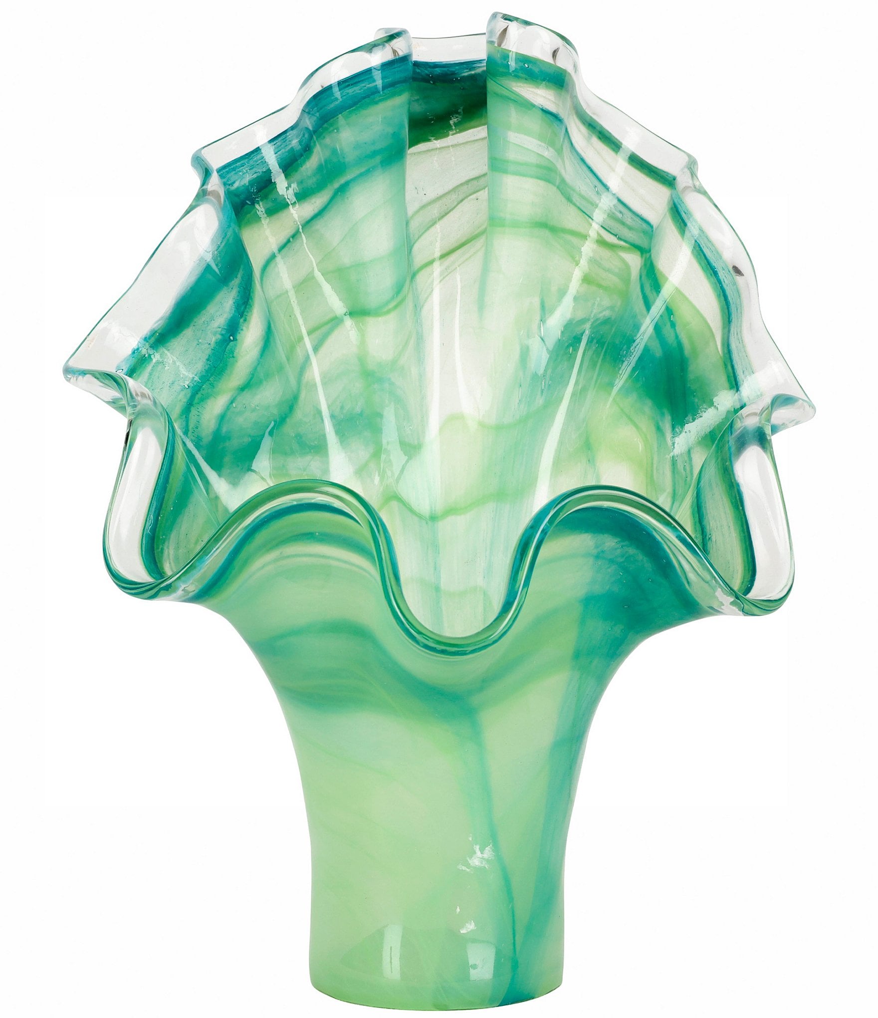 VIETRI Onda Glass Green Fanned Vase