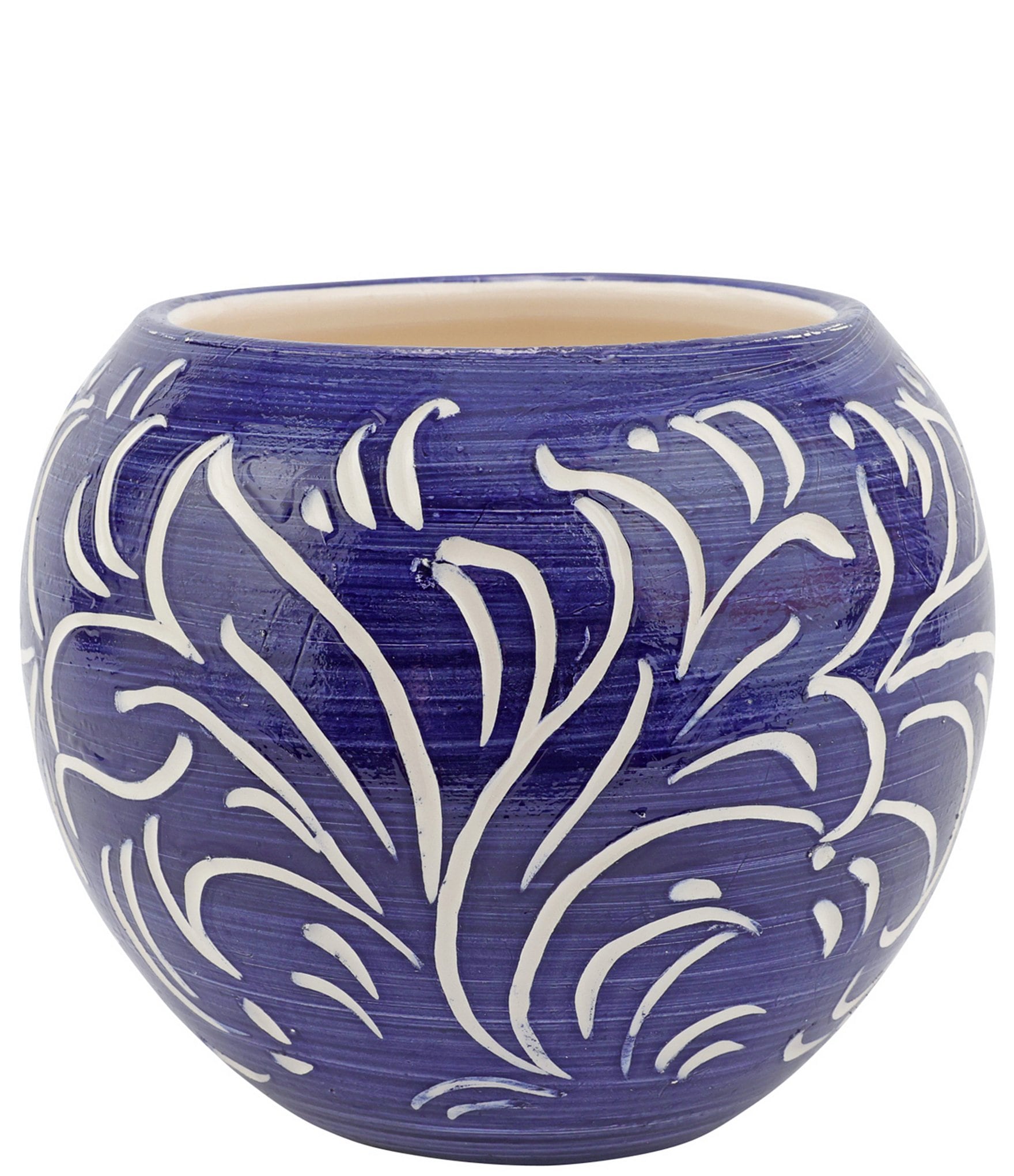 VIETRI Rustic Garden Collection Blue Scroll Round Cachepot