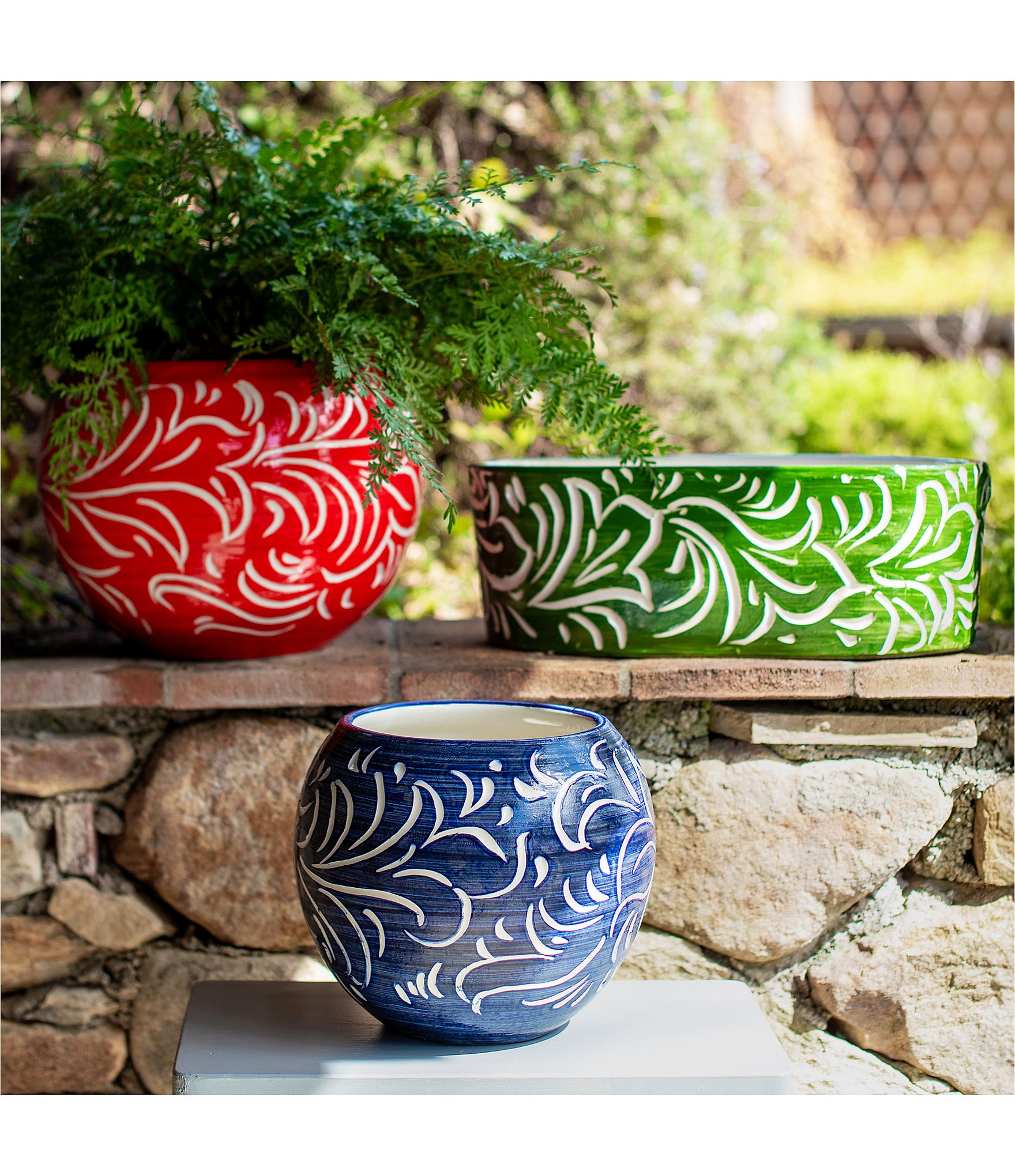 VIETRI Rustic Garden Collection Dark Green Scroll Oval Planter