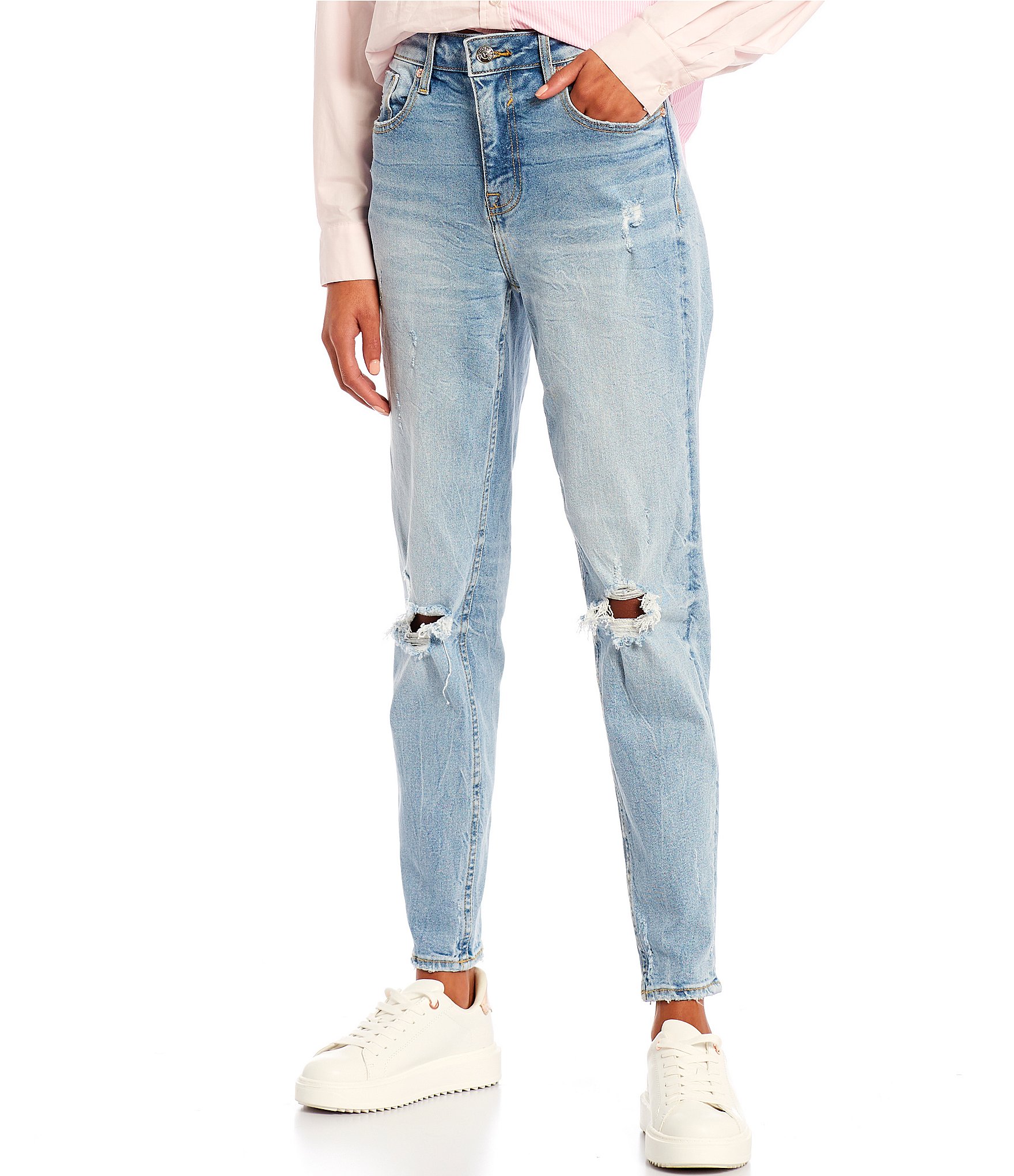 Vigoss Frankie High Rise Destructed Slim Straight Leg Jeans | Dillard's