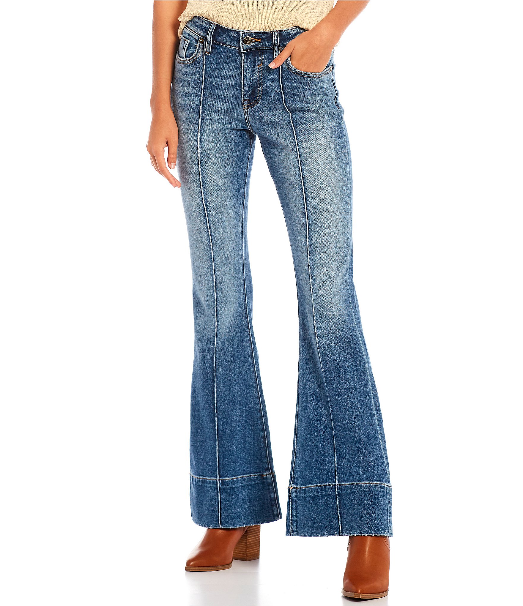 Vigoss Jeans Marley Mid Rise Front Seam Detail Flare Jeans | Dillard's