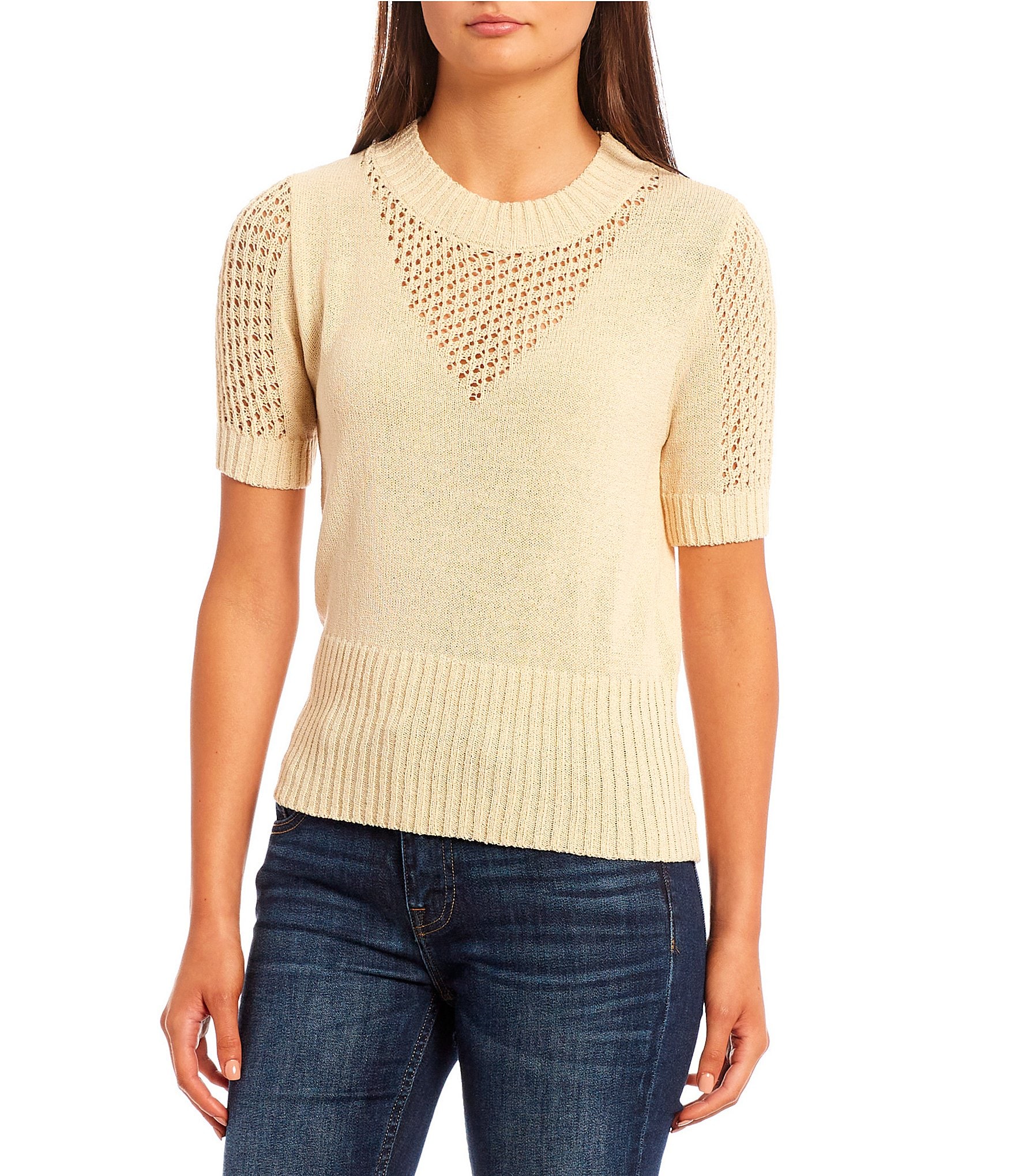 Vigoss Short Sleeve Round Neck Lightweight Sweater | Dillard's