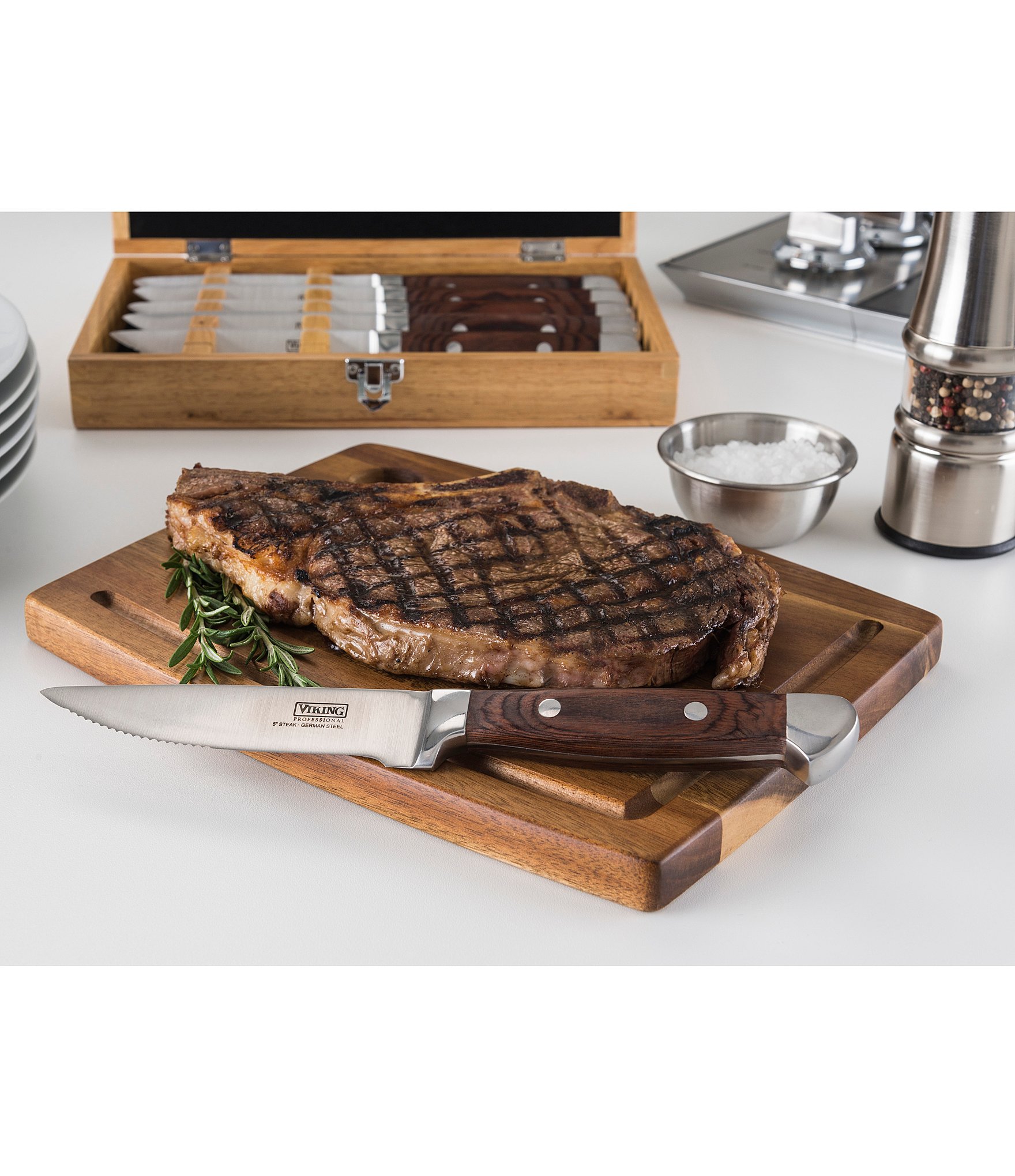 Viking Steakhouse Pakka Wood 6-Piece Steak Knife Set w/ Commemorative Box