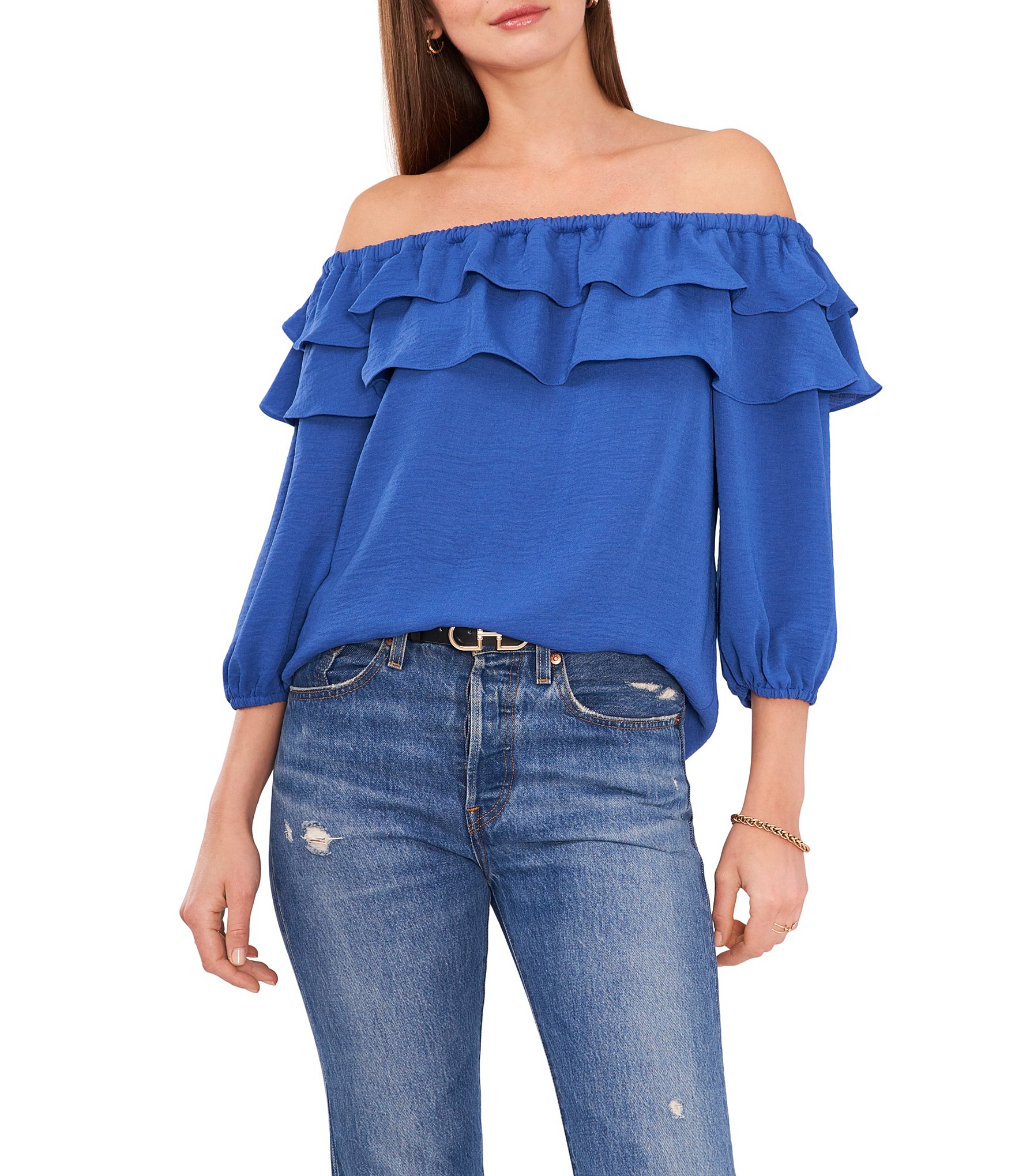 Vince Camuto 3/4 Sleeve Off-the-Shoulder Ruffle Blouse | Dillard's