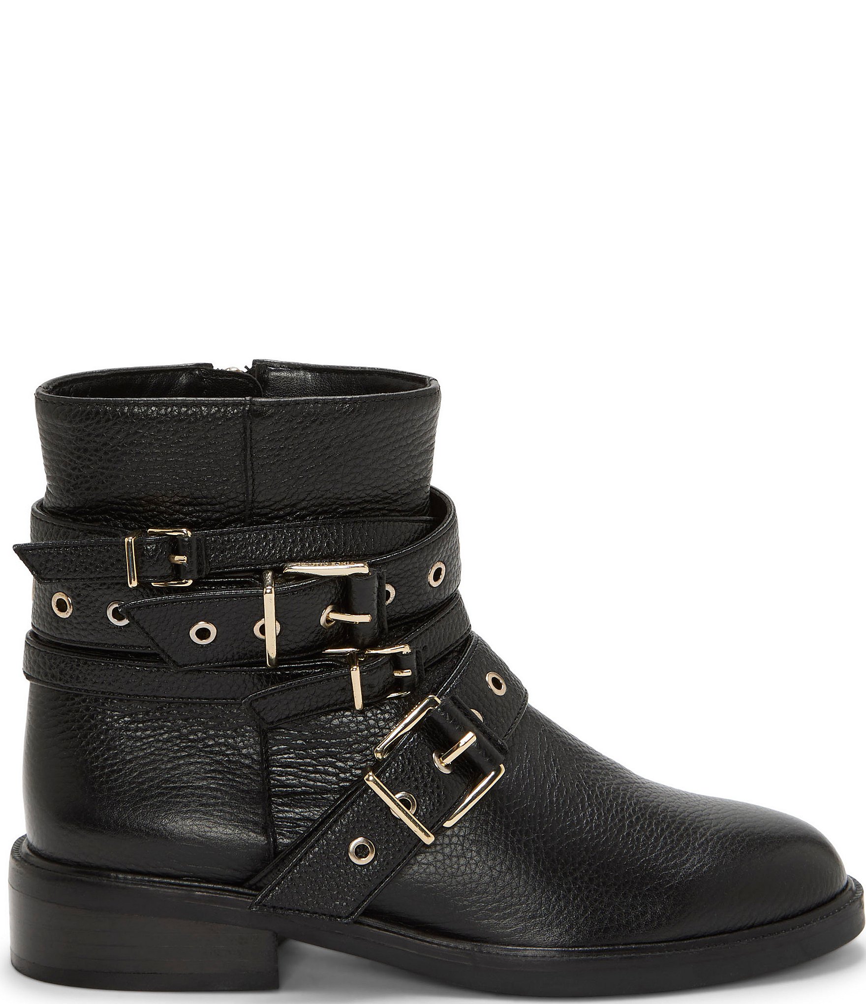 Vince Camuto Arielle Leather Multi Buckle Hardware Moto Booties