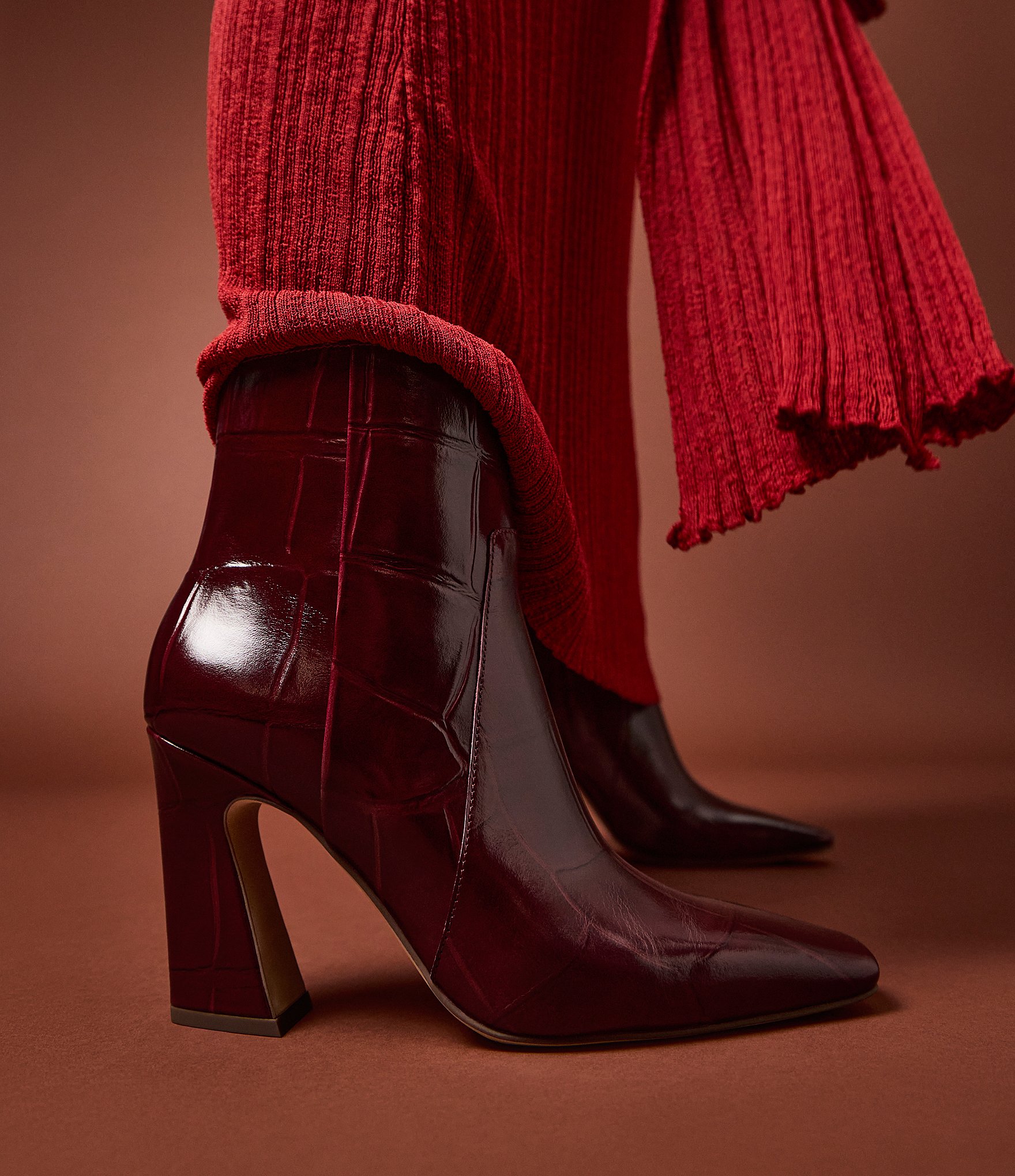 Vince Camuto Bayla Croco Printed Leather Booties