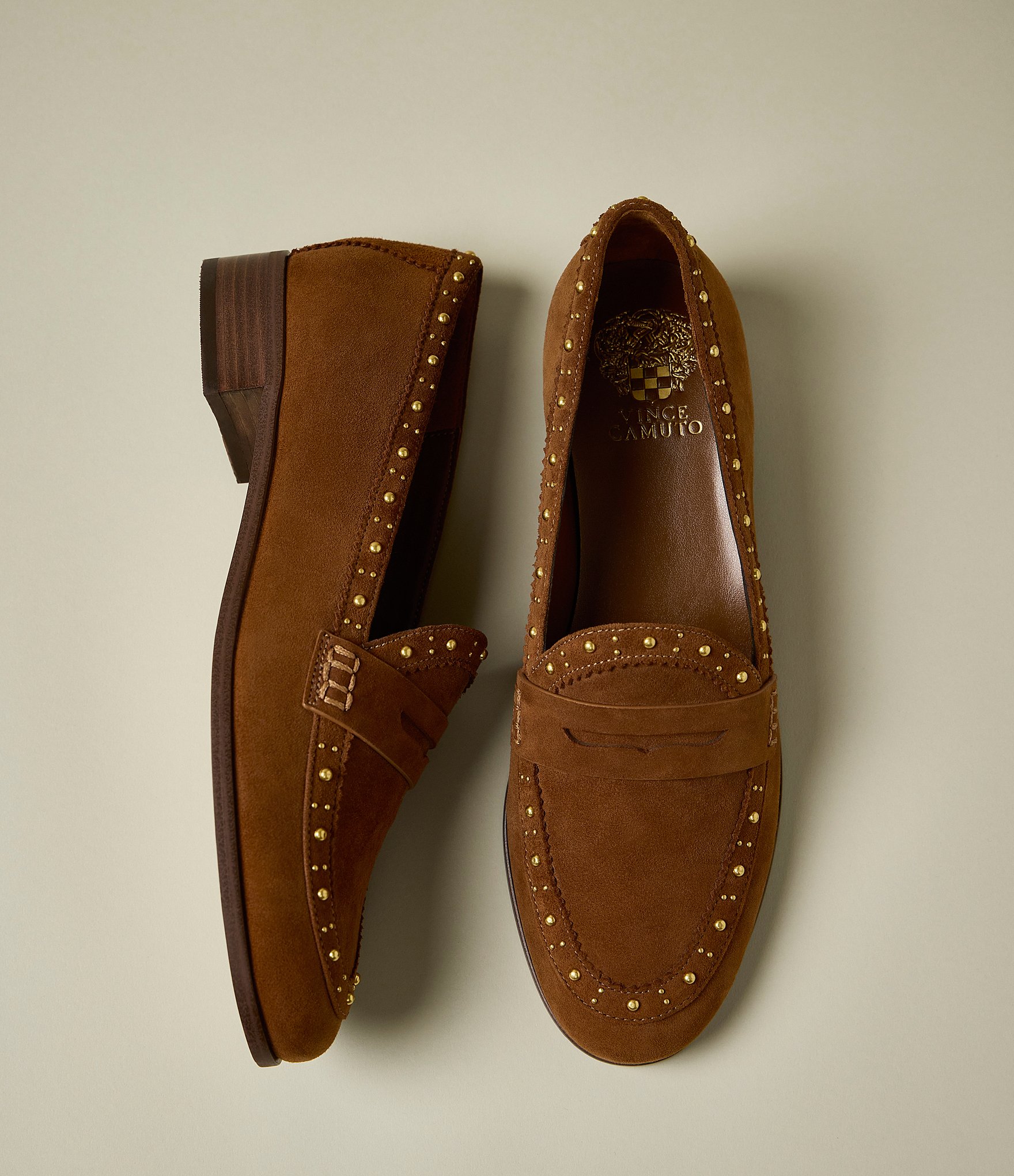 Vince Camuto Camdyn Studded Suede Penny Loafers