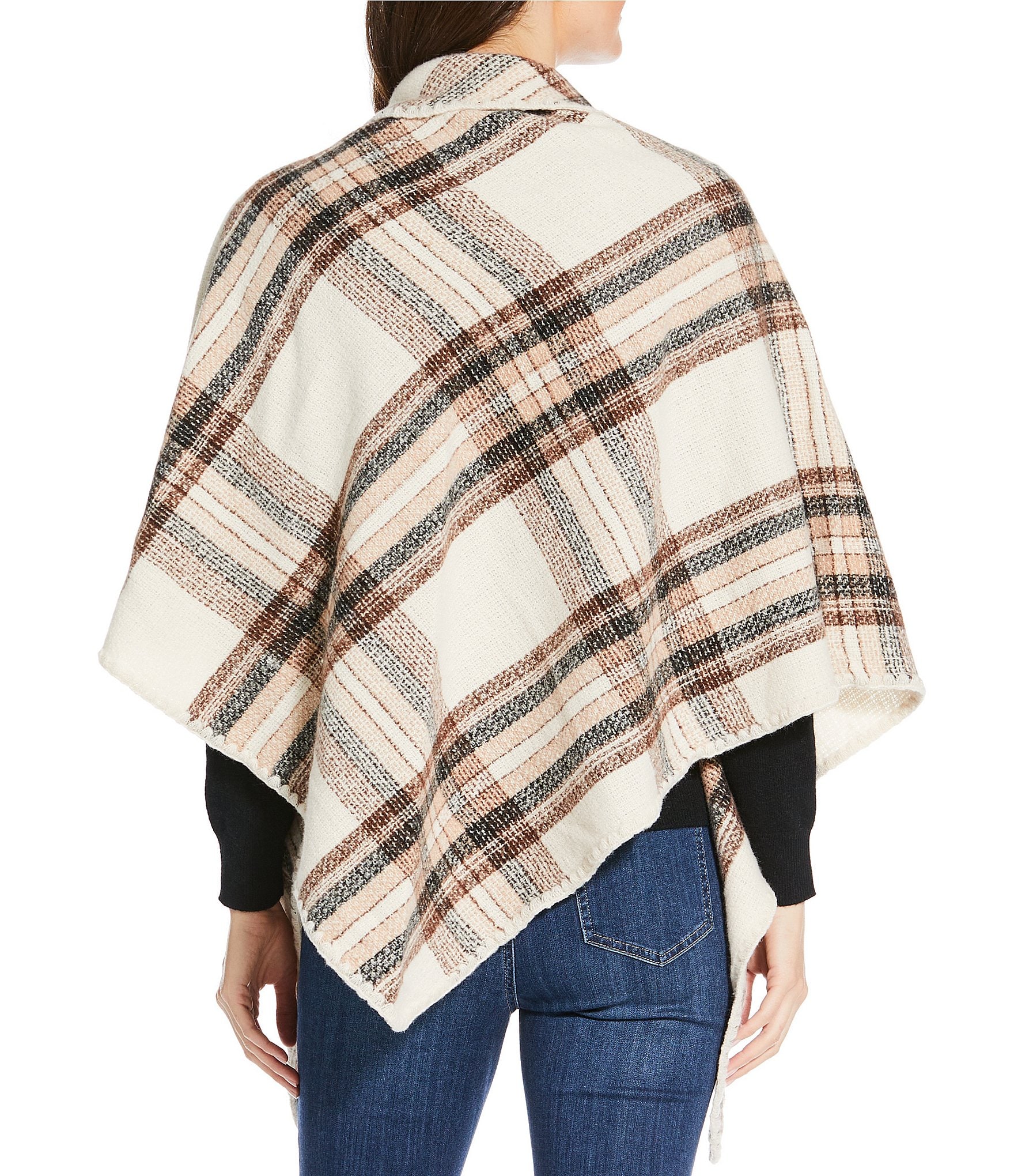 Vince Camuto Classic Plaid Whipstitch Triangle Cape Wrap
