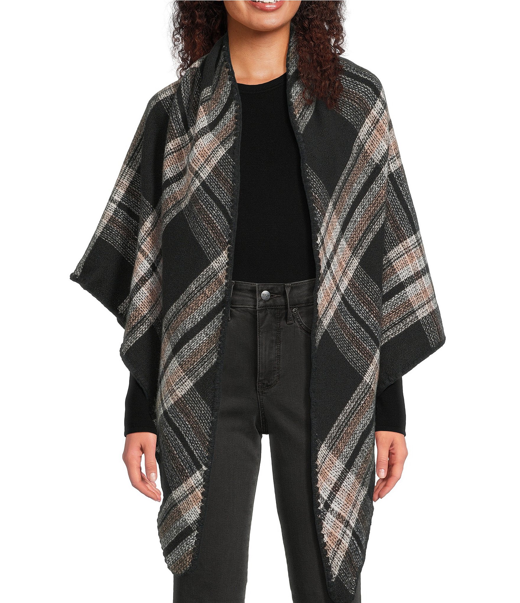Vince Camuto Classic Plaid Whipstitch Triangle Cape Wrap