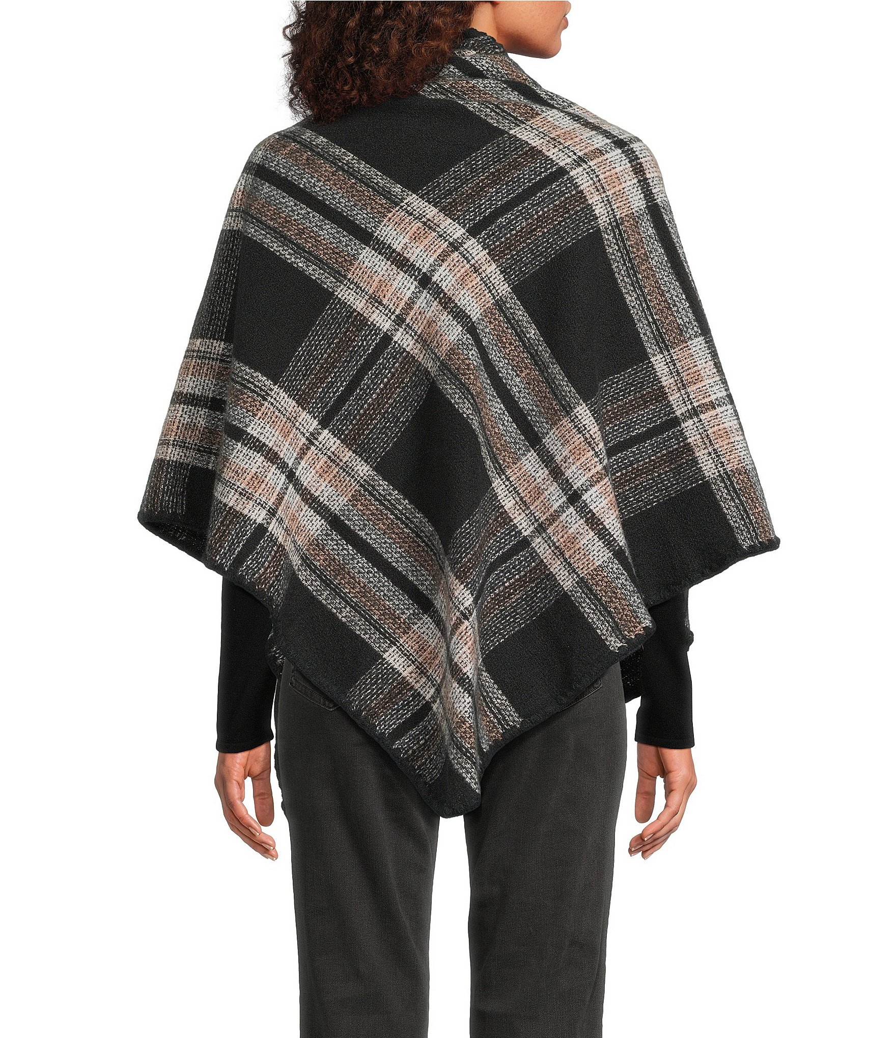Vince Camuto Classic Plaid Whipstitch Triangle Cape Wrap