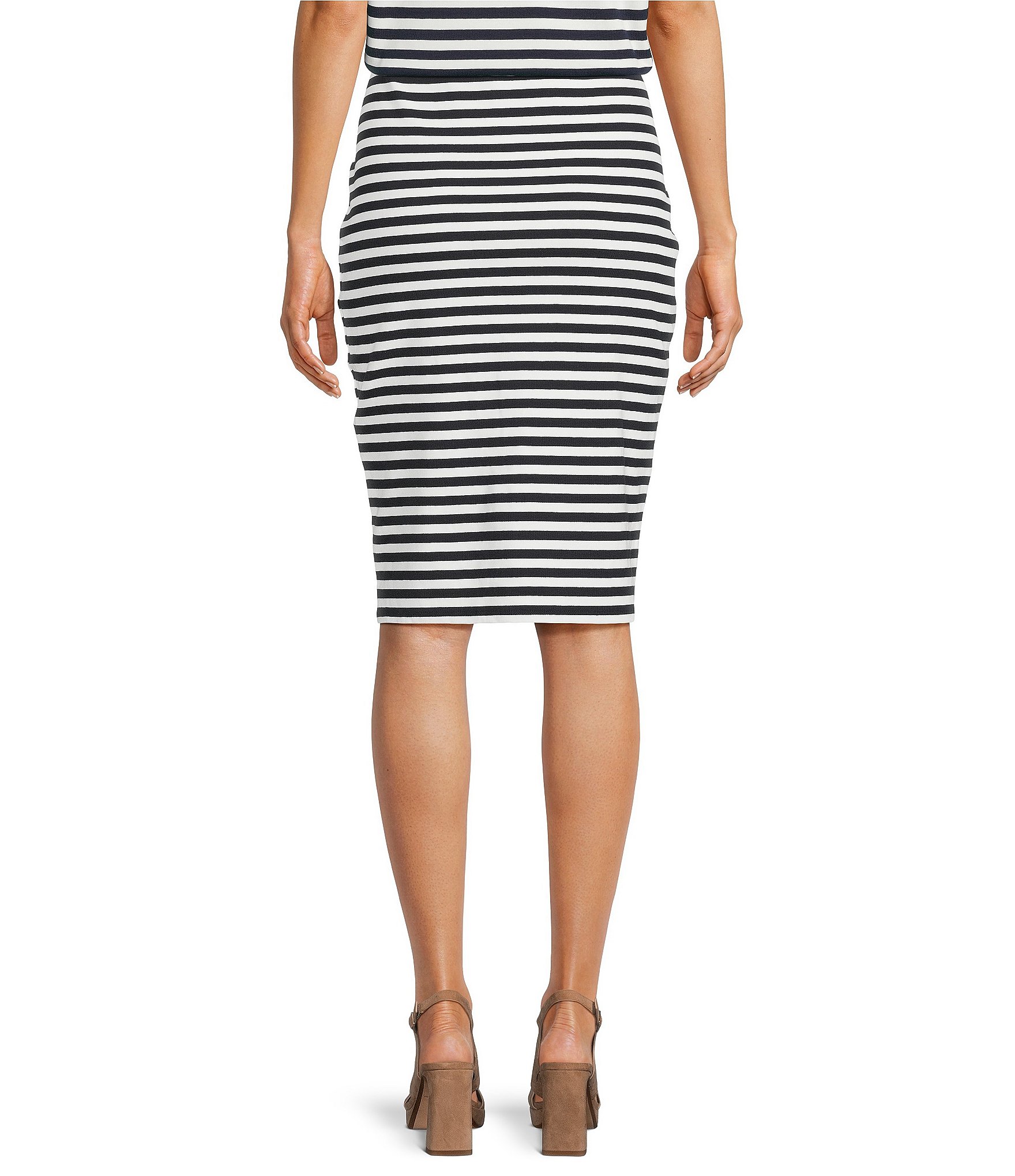 Vince Camuto Coordinating Striped Pull On Midi Pencil Skirt