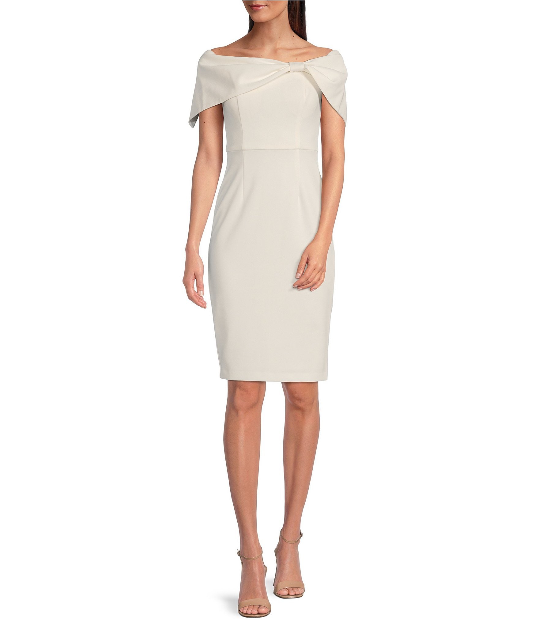 Vince Camuto Crepe Off-the-Shoulder Short Sleeve Bow Detail Sheath ...