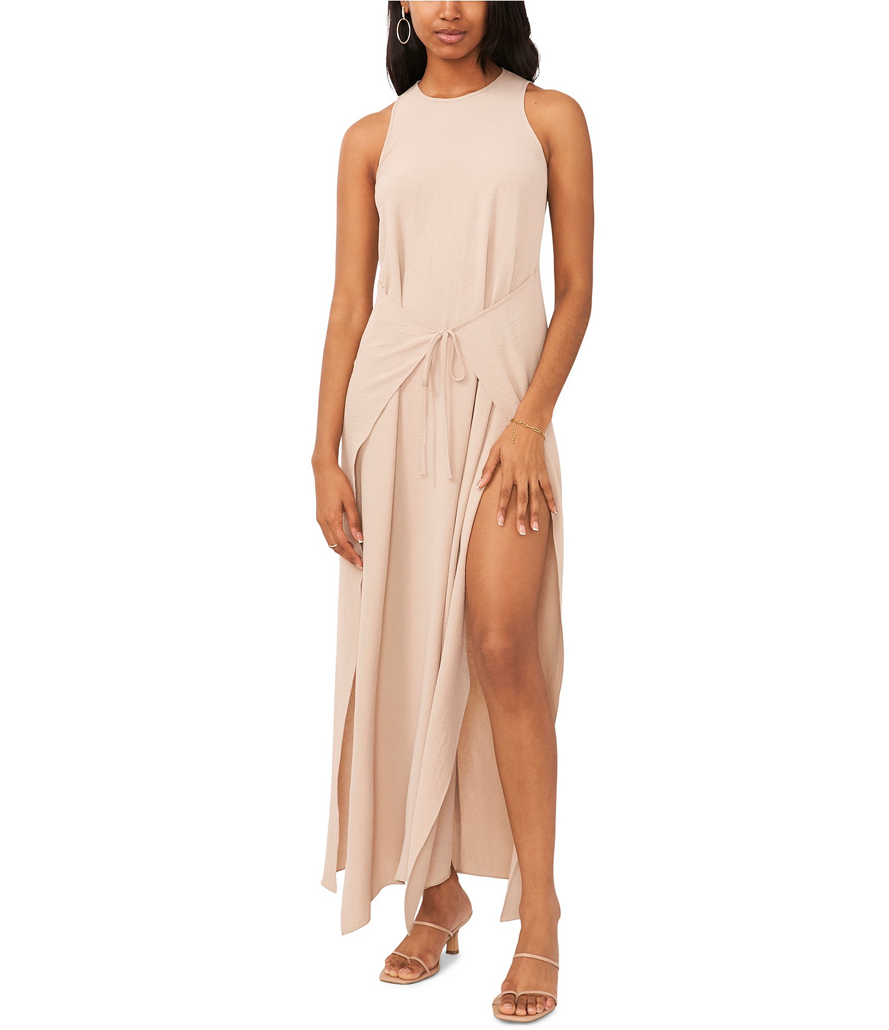 Vince Camuto Crew Neck Sleeveless Tie Front Maxi Dress | Dillard's