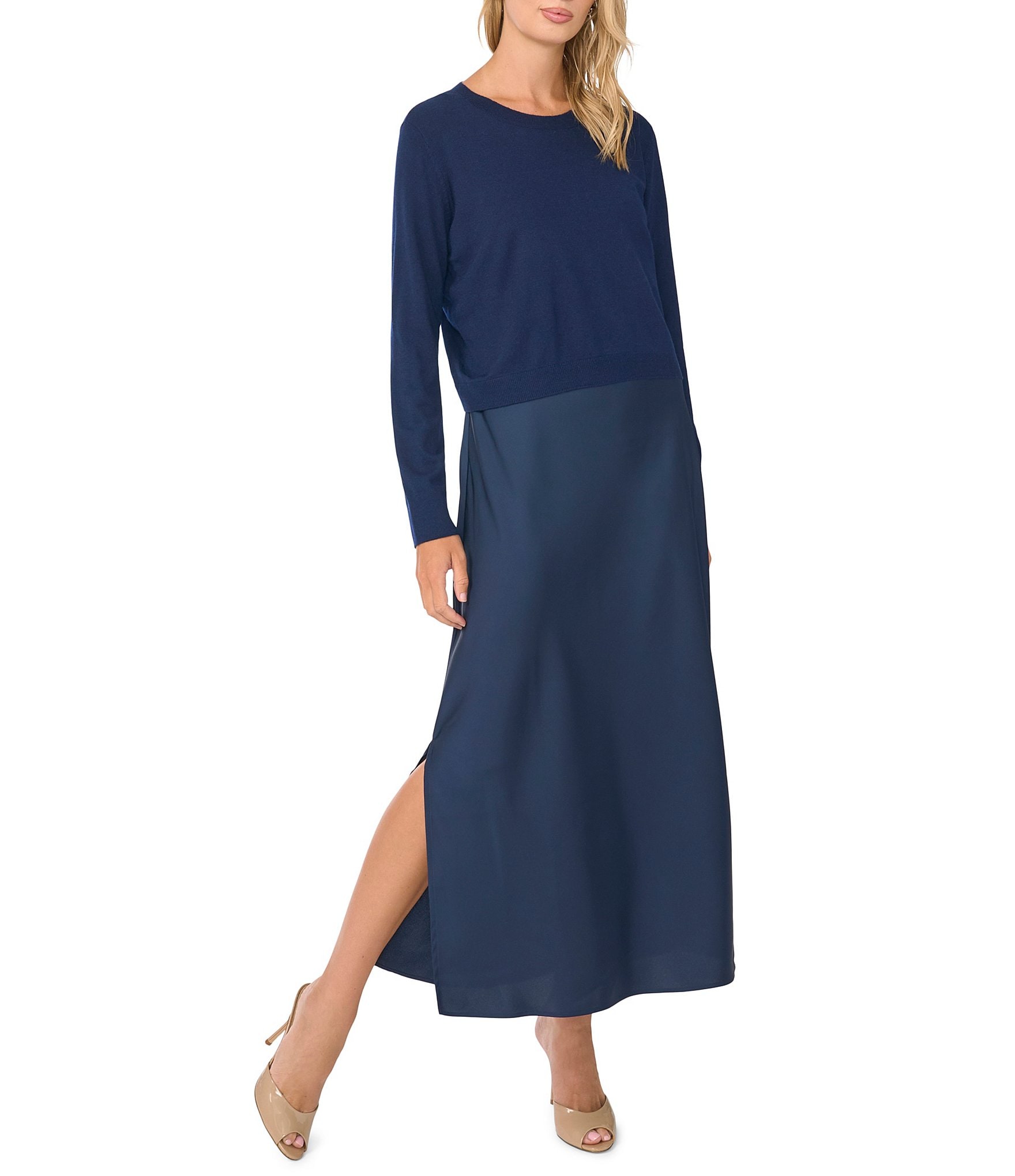 Vince Camuto Crew Neck Sweater Overlay Dress