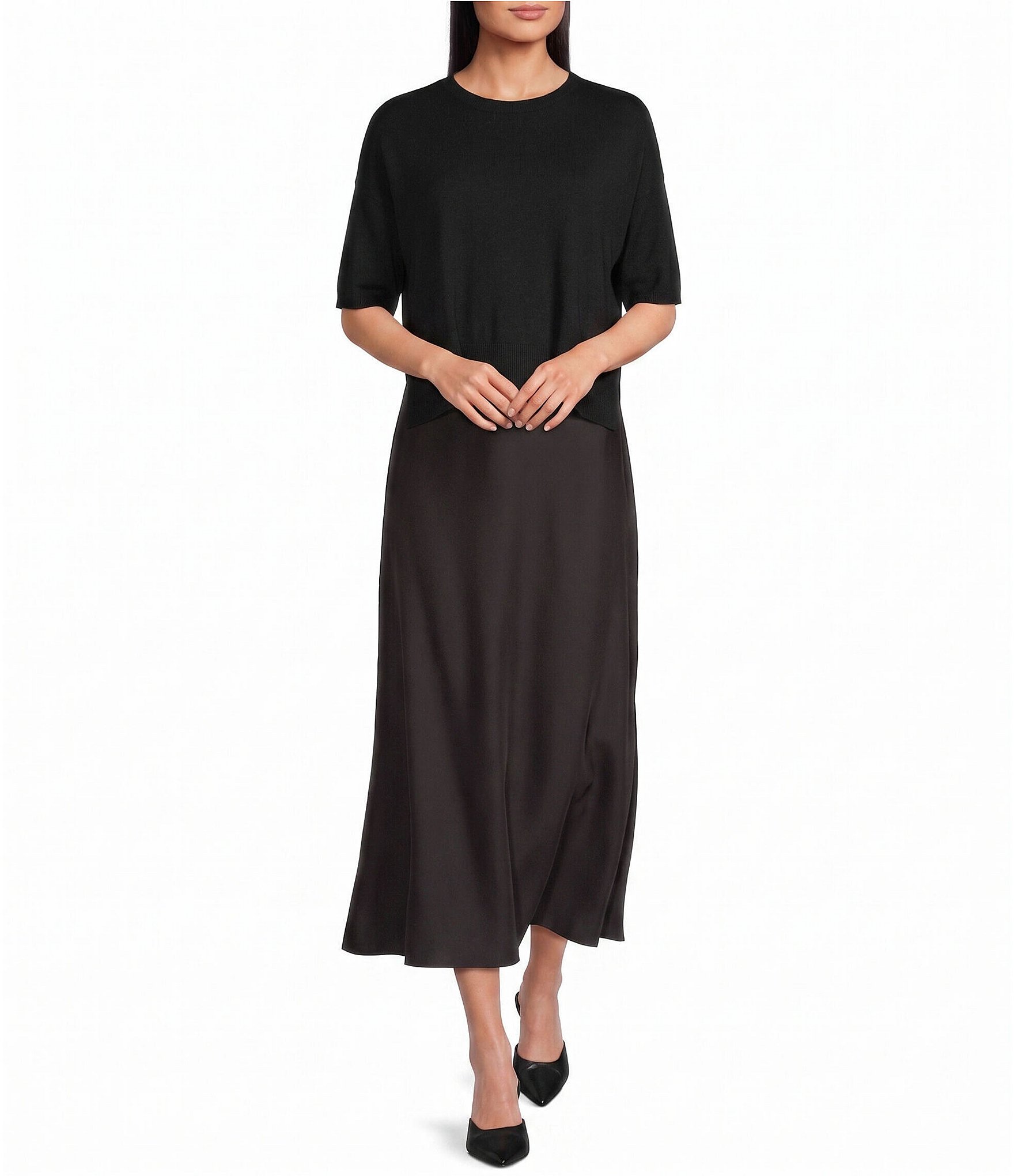 Vince Camuto Crew Neckline Short Sleeve Sweater 2 Piece Slip Dress